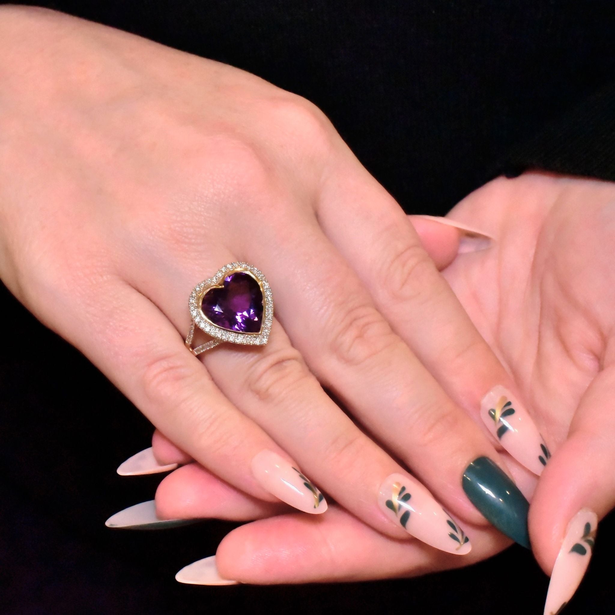 Superb 14ct Yellow Gold Heart-Cut Amethyst (6.99ct) And Diamond (0.57ct) Ring Included In Purchase Valuation For $7,659 AUD