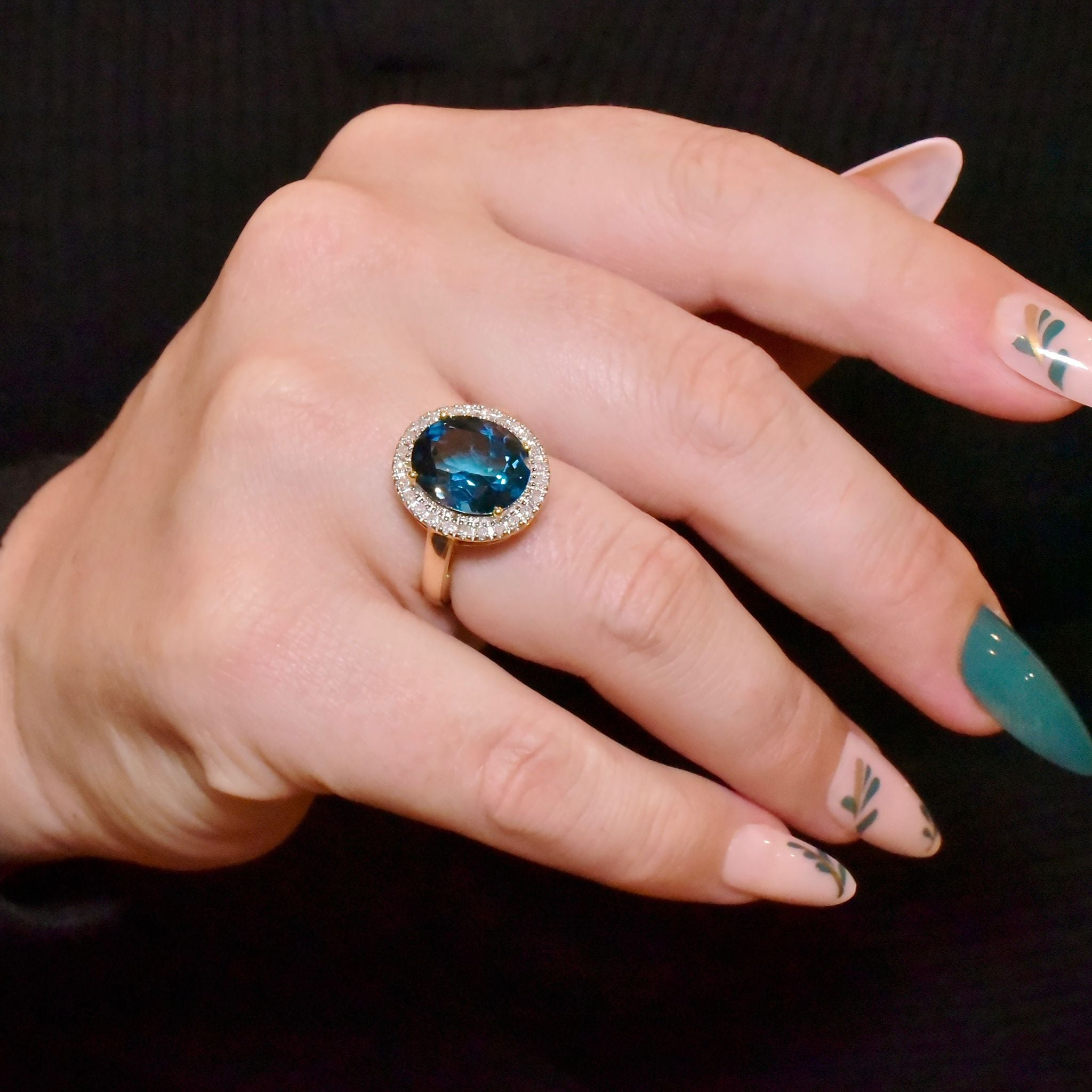 Modern 9ct Yellow Gold London Blue Topaz And Diamond Ring - Birmingham 2008