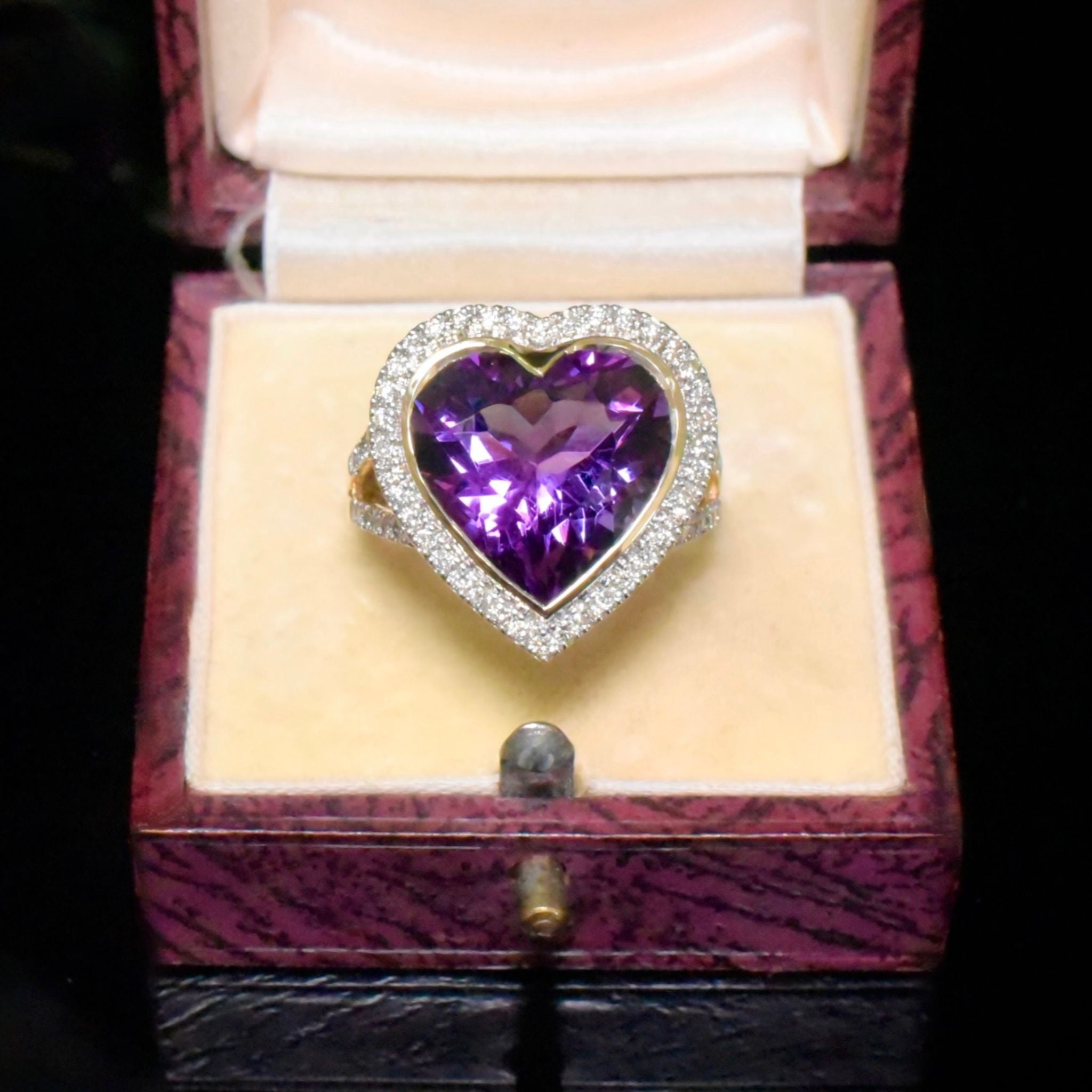 Superb 14ct Yellow Gold Heart-Cut Amethyst (6.99ct) And Diamond (0.57ct) Ring Included In Purchase Valuation For $7,659 AUD