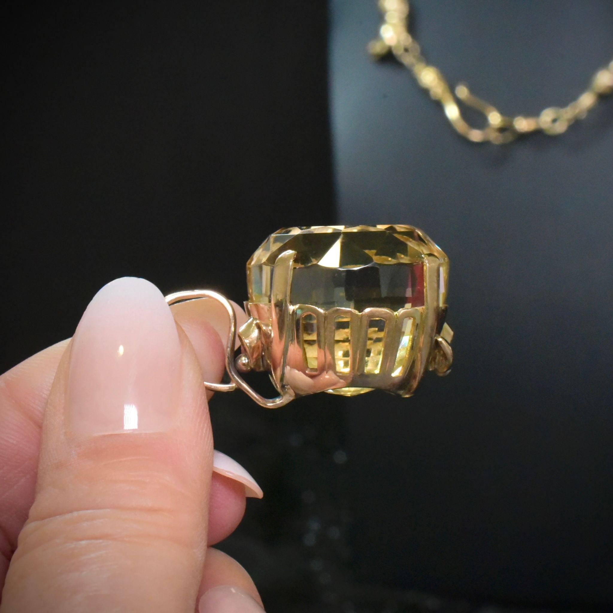 Superb Vintage 14ct Rose Gold 54ct Citrine Pendant