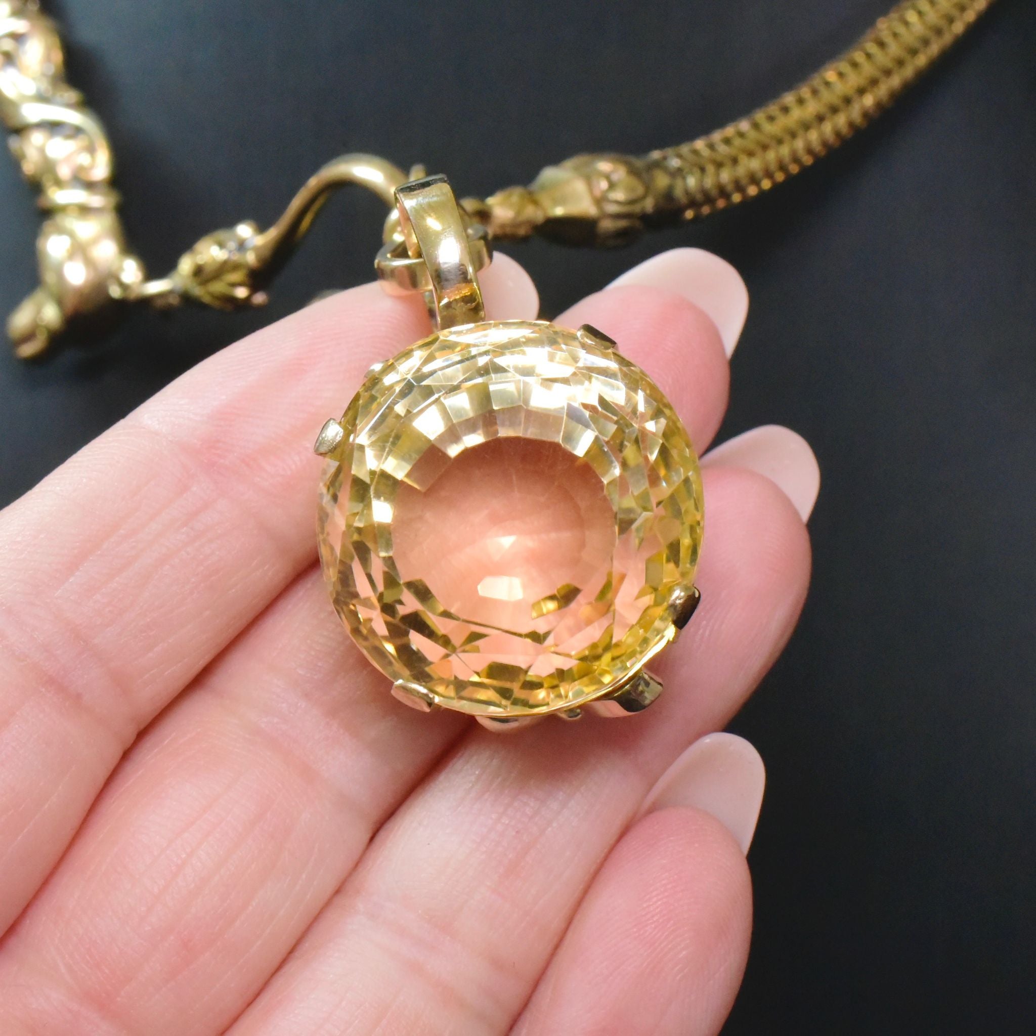 Superb Vintage 14ct Rose Gold 54ct Citrine Pendant