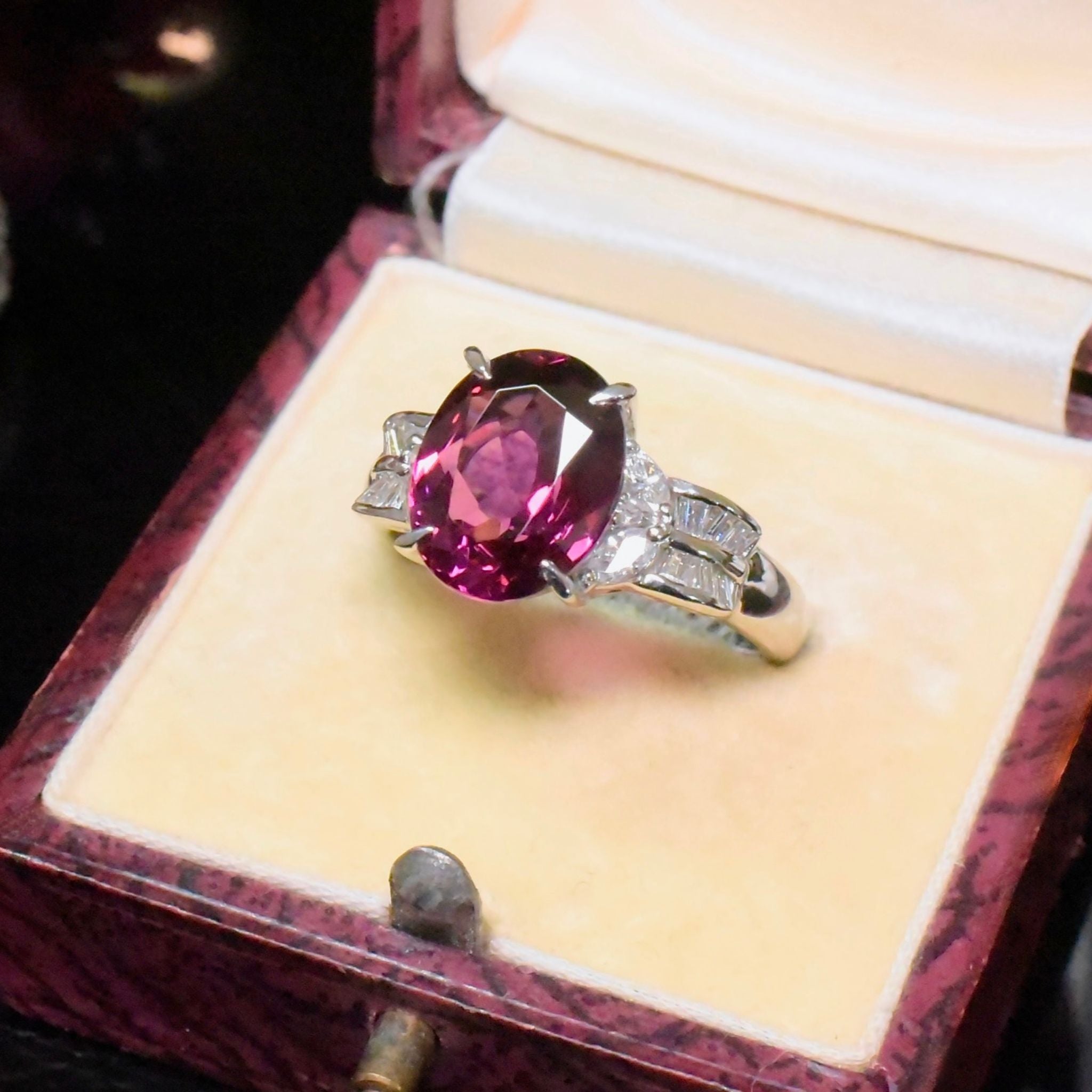Superb Solid Platinum Rhodolite Garnet (4.40ct) And Diamond (0.46ct) Ring