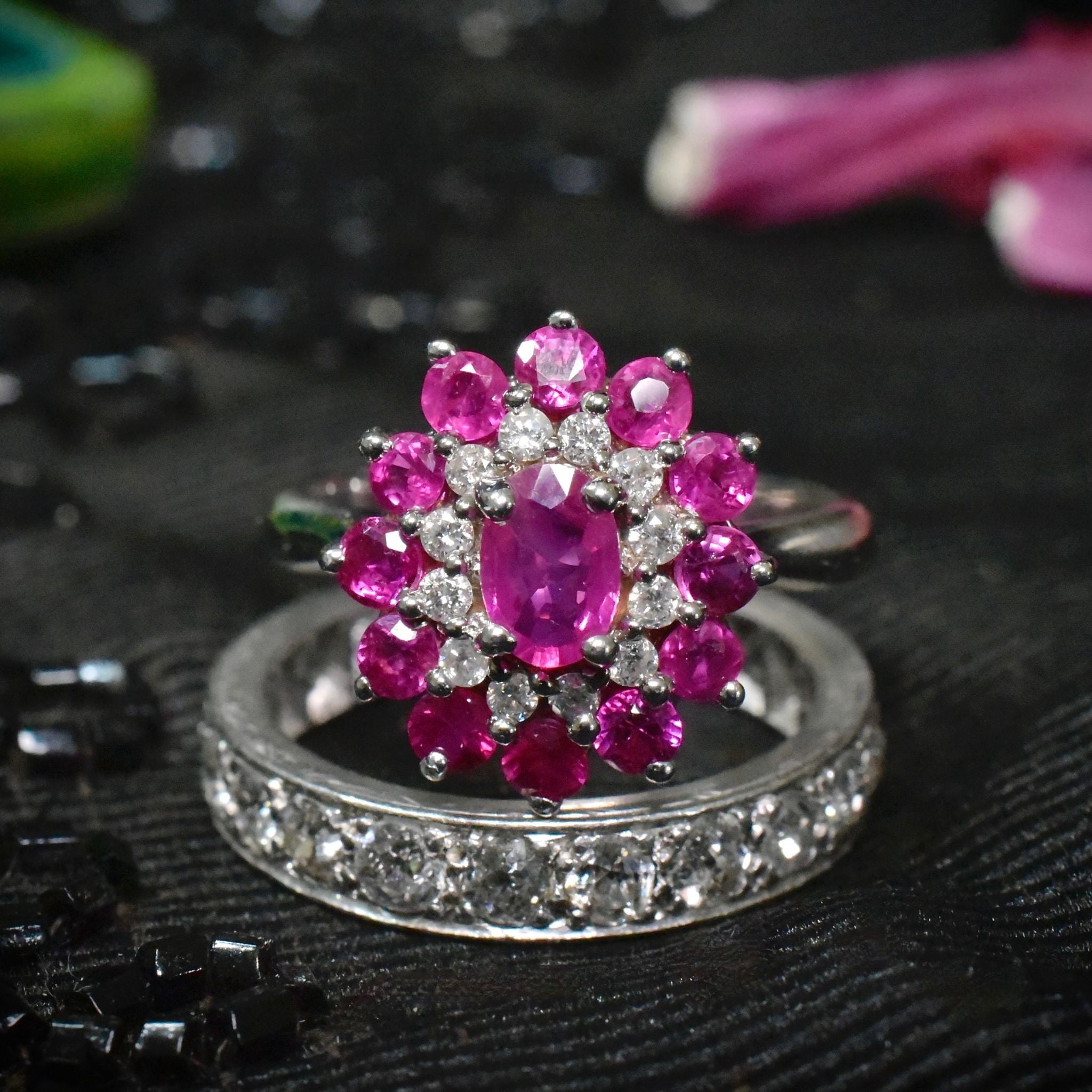 Fabulous 18ct White Gold Ruby And Diamond Daisy Halo Cluster Ring Included In Purchase An 2022 NCJV Valuation For $5,800 AUD