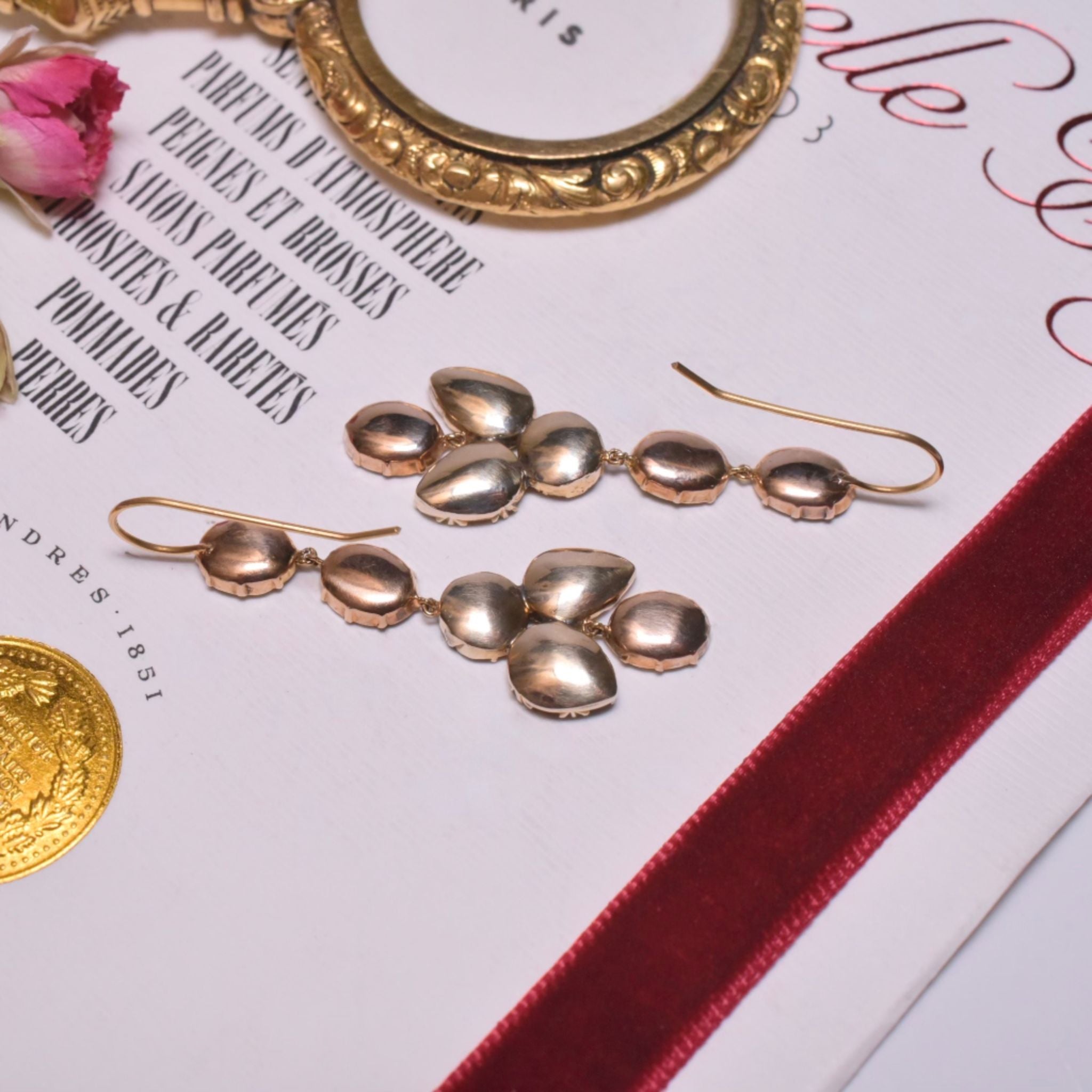 Antique Georgian 9ct Gold Garnet Drop Earrings Circa 1800-1820’s