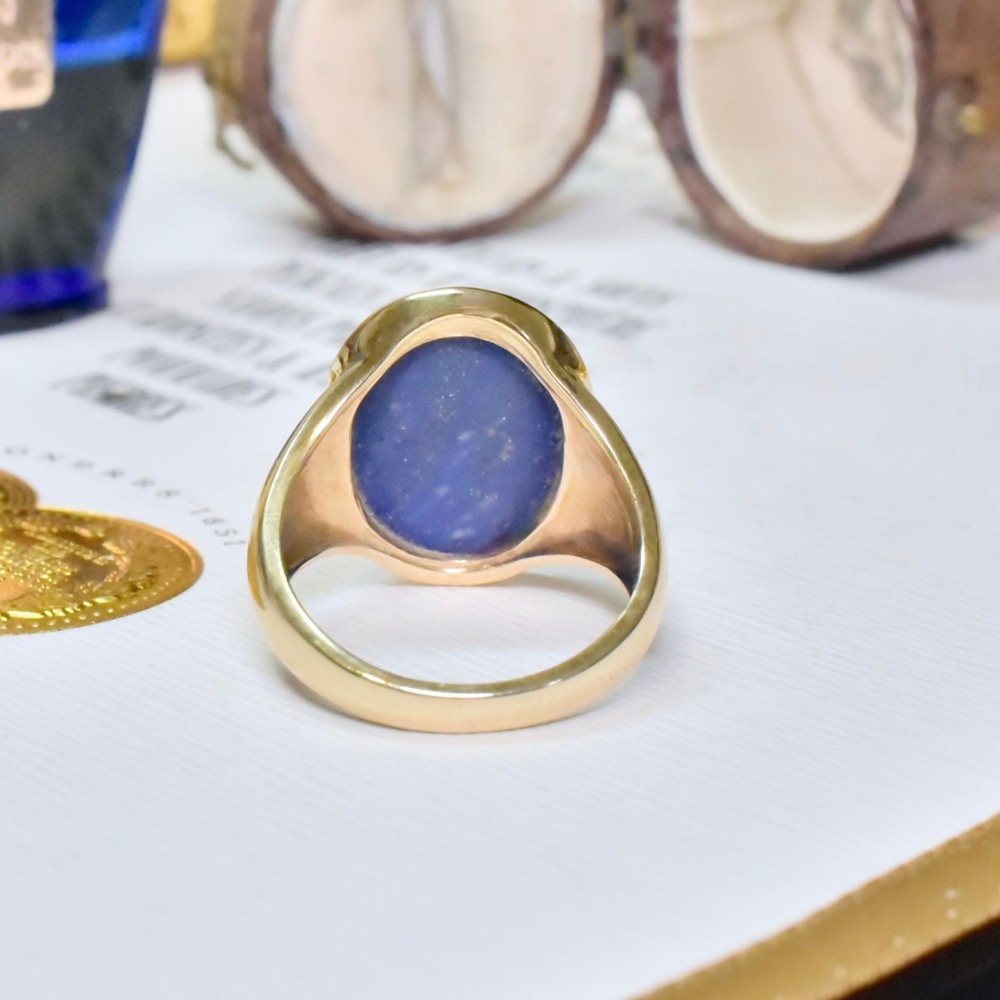 Charming  9ct Yellow Gold Lapis Lazuli Ring - Birmingham 2008