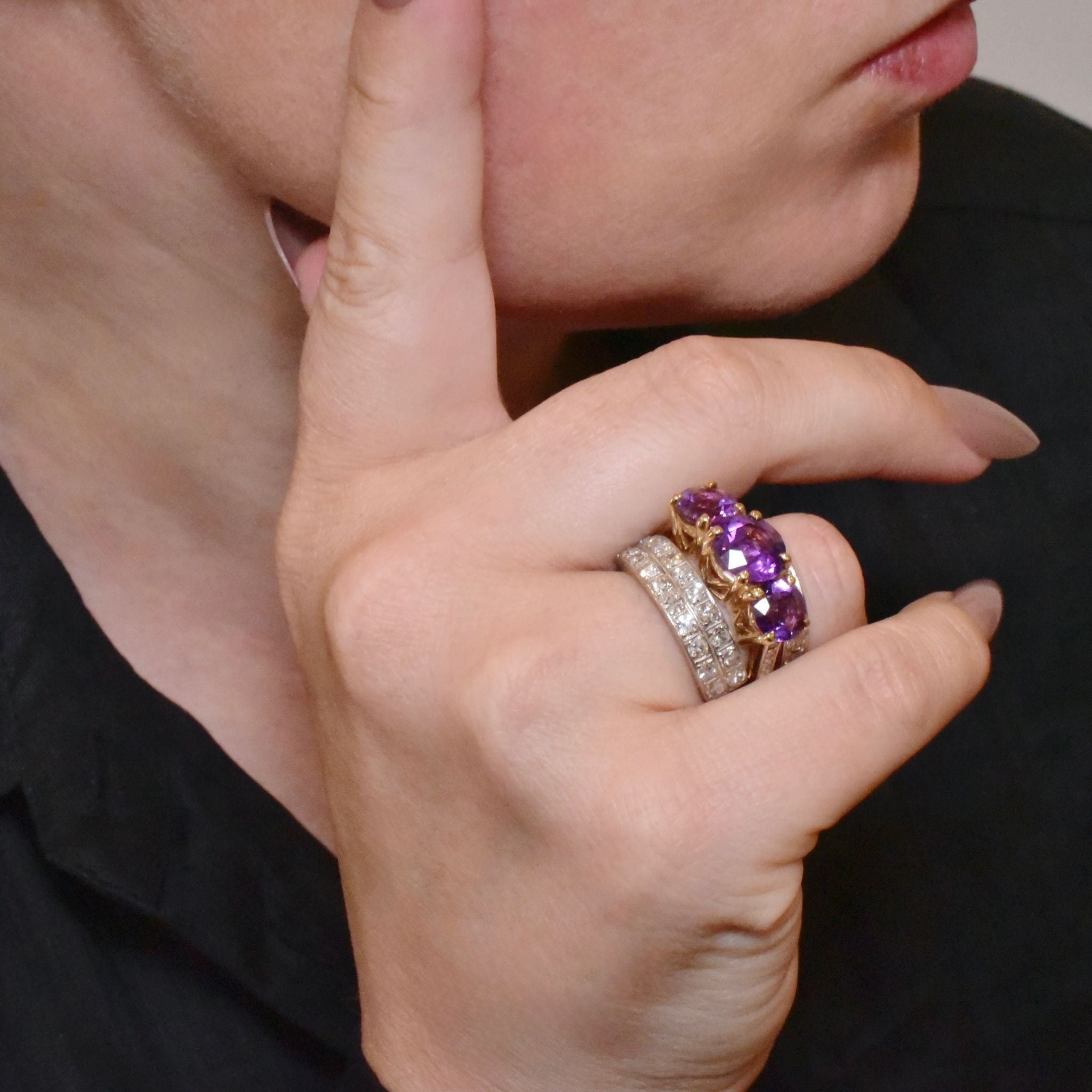 Outstanding Modern 9ct Yellow Gold Amethyst And Diamond Ring