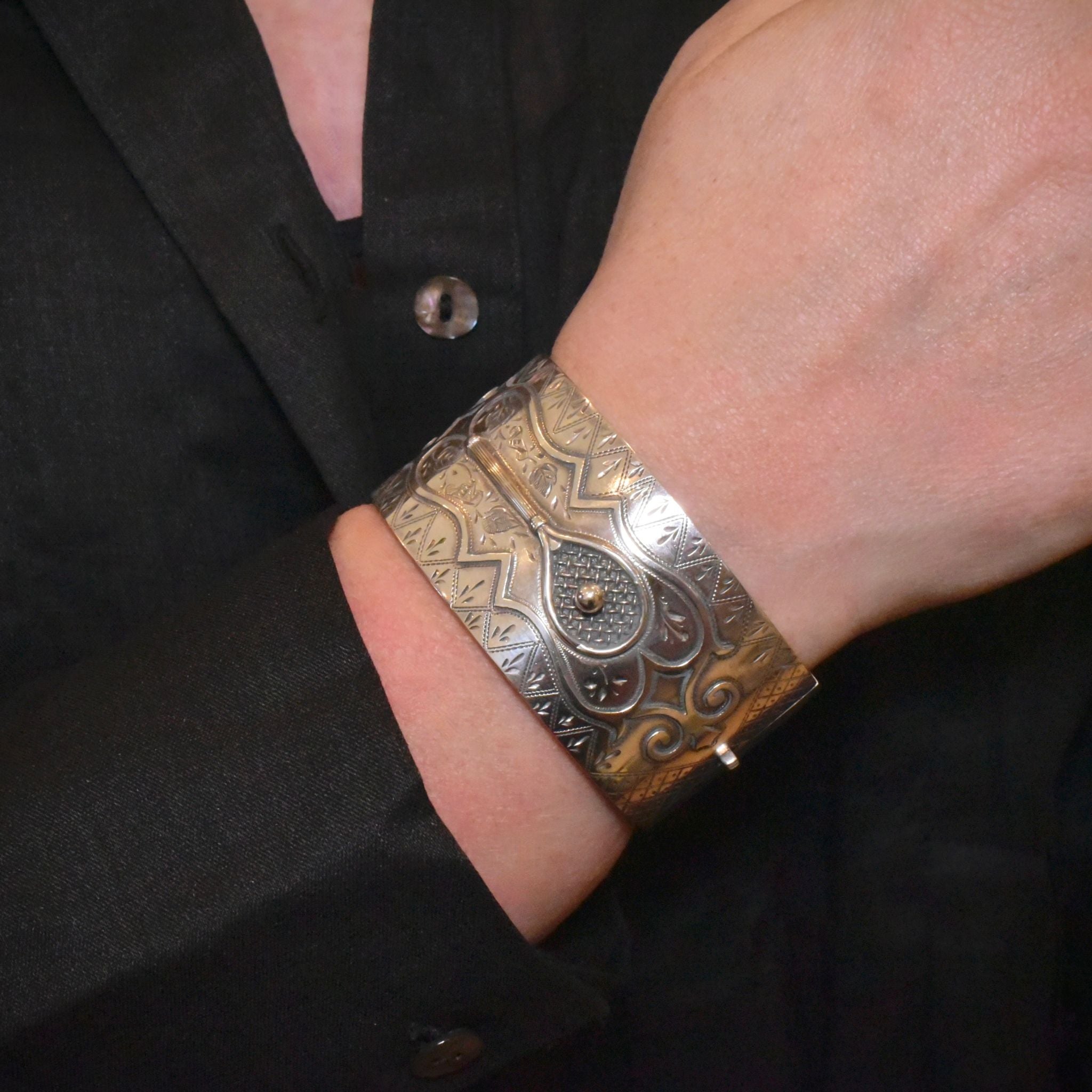 Antique Victorian Sterling Silver ‘Tennis’ Bangle - Birmingham 1884