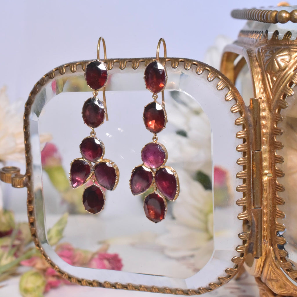 Antique Georgian 9ct Gold Garnet Drop Earrings Circa 1800-1820’s