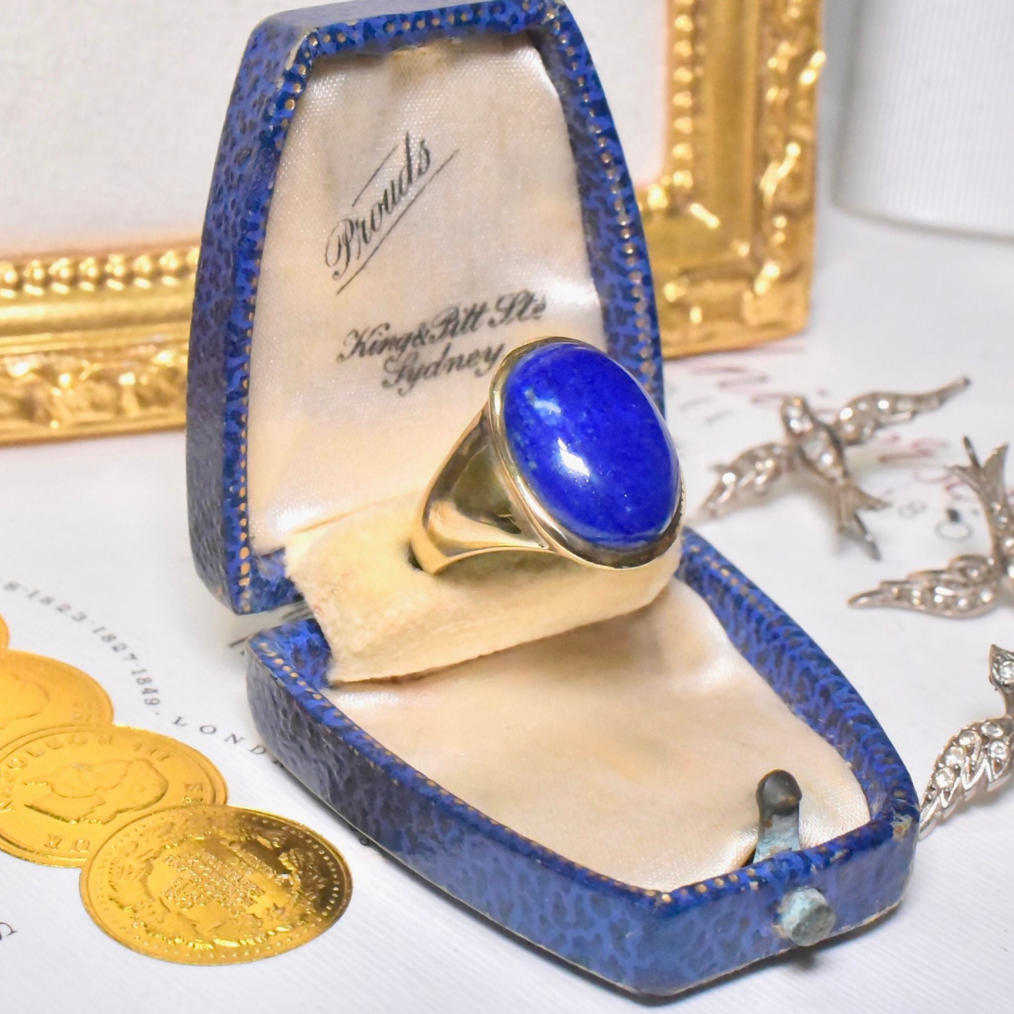 Charming  9ct Yellow Gold Lapis Lazuli Ring - Birmingham 2008