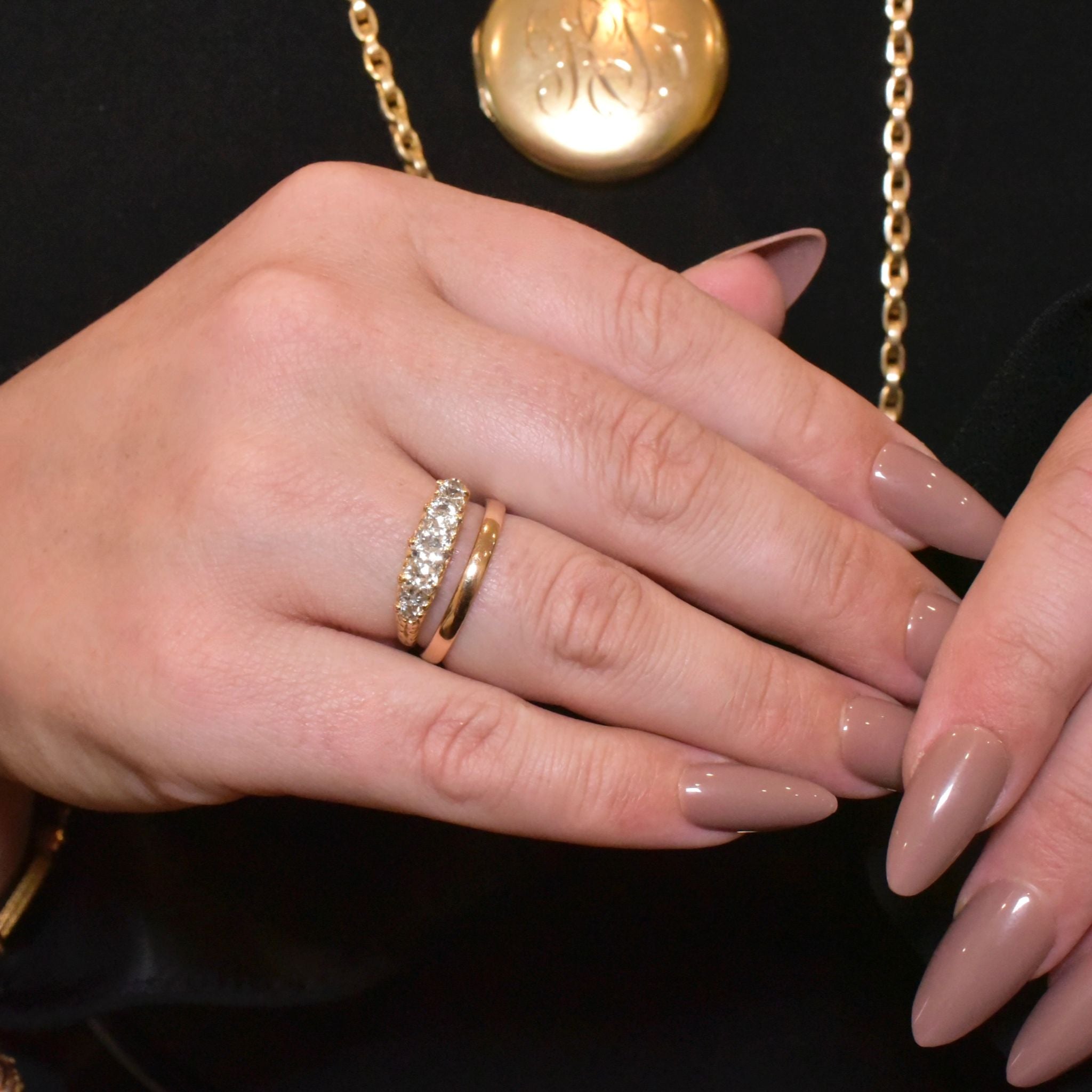 Stunning Antique Edwardian 18ct Yellow Gold Five Stone Half Hoop Diamond Ring Circa 1910