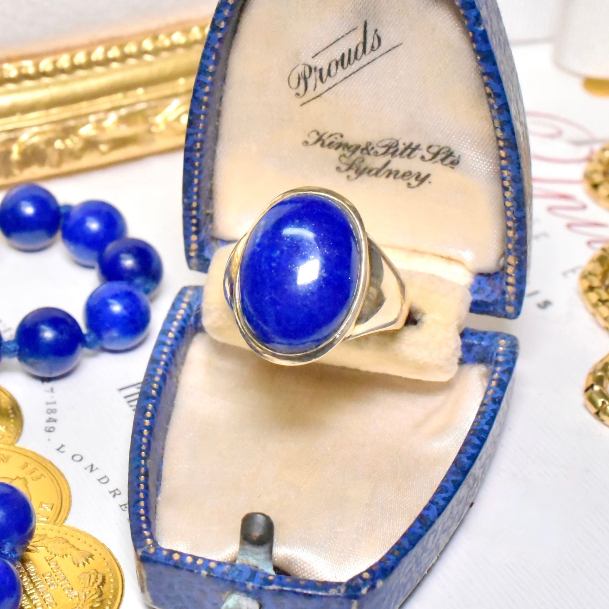 Charming  9ct Yellow Gold Lapis Lazuli Ring - Birmingham 2008