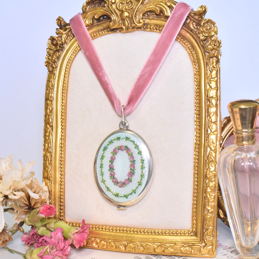 Stunning Antique Art Deco Sterling and Guilloche Enamel Opening Mirror/Locket Circa 1920’s