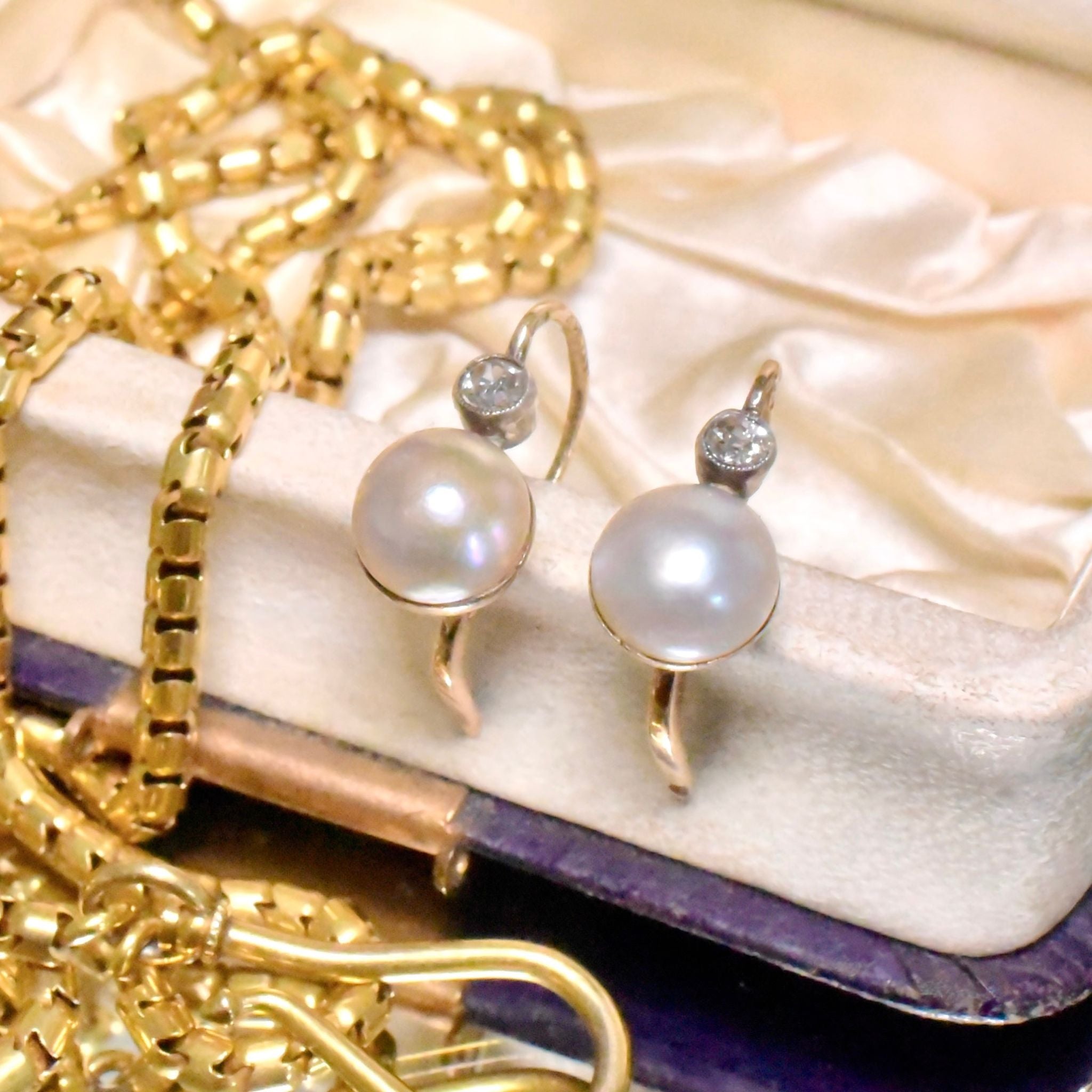 Divine Antique Austro-Hungarian 14ct Yellow Gold, Pearl And Diamond Earrings Circa 1890-1910