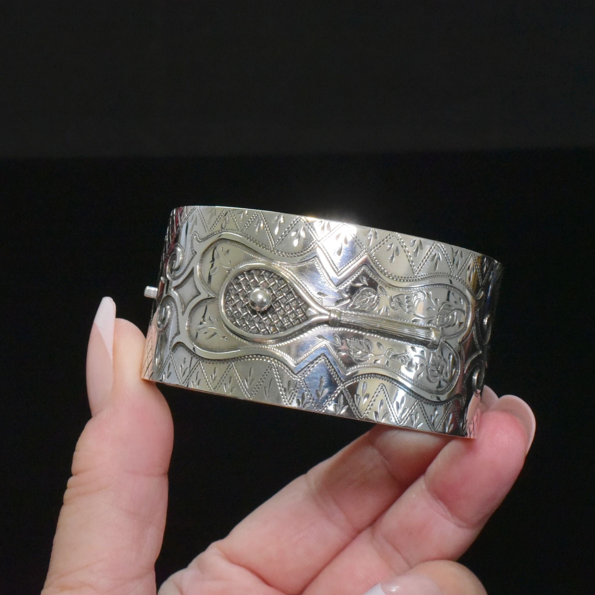 Antique Victorian Sterling Silver ‘Tennis’ Bangle - Birmingham 1884