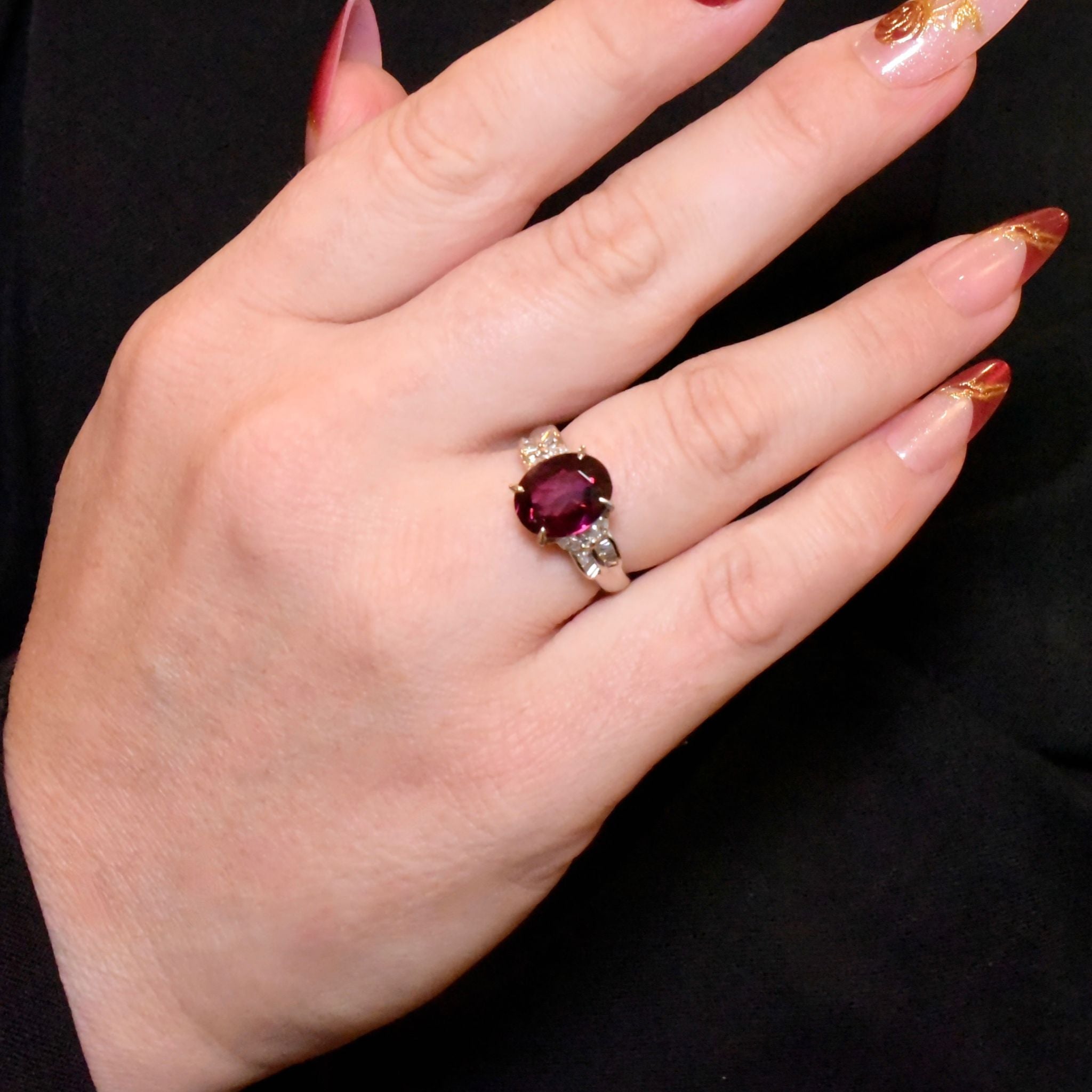 Superb Solid Platinum Rhodolite Garnet (4.40ct) And Diamond (0.46ct) Ring