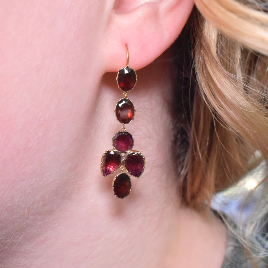 Antique Georgian 9ct Gold Garnet Drop Earrings Circa 1800-1820’s