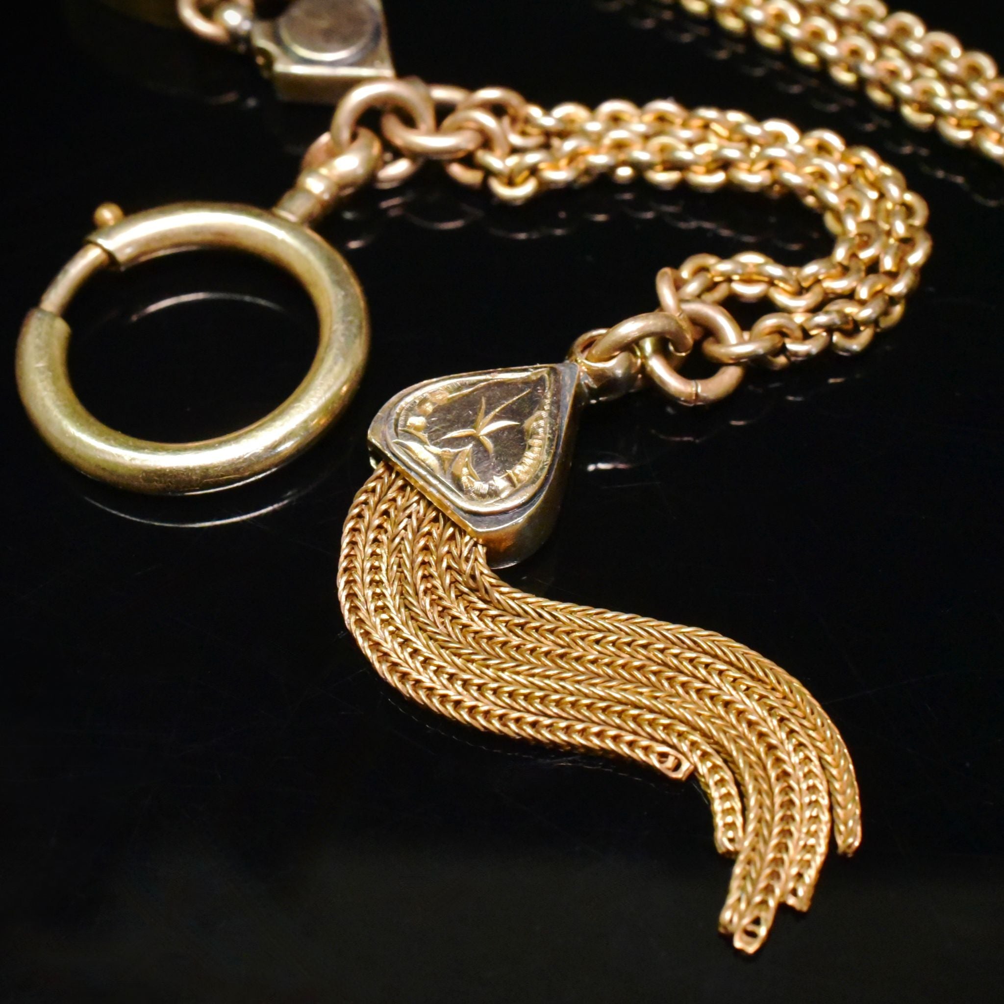 Antique Edwardian *Rolled Gold* Albertina Tassel Fob Watch Chain Circa 1900-1915