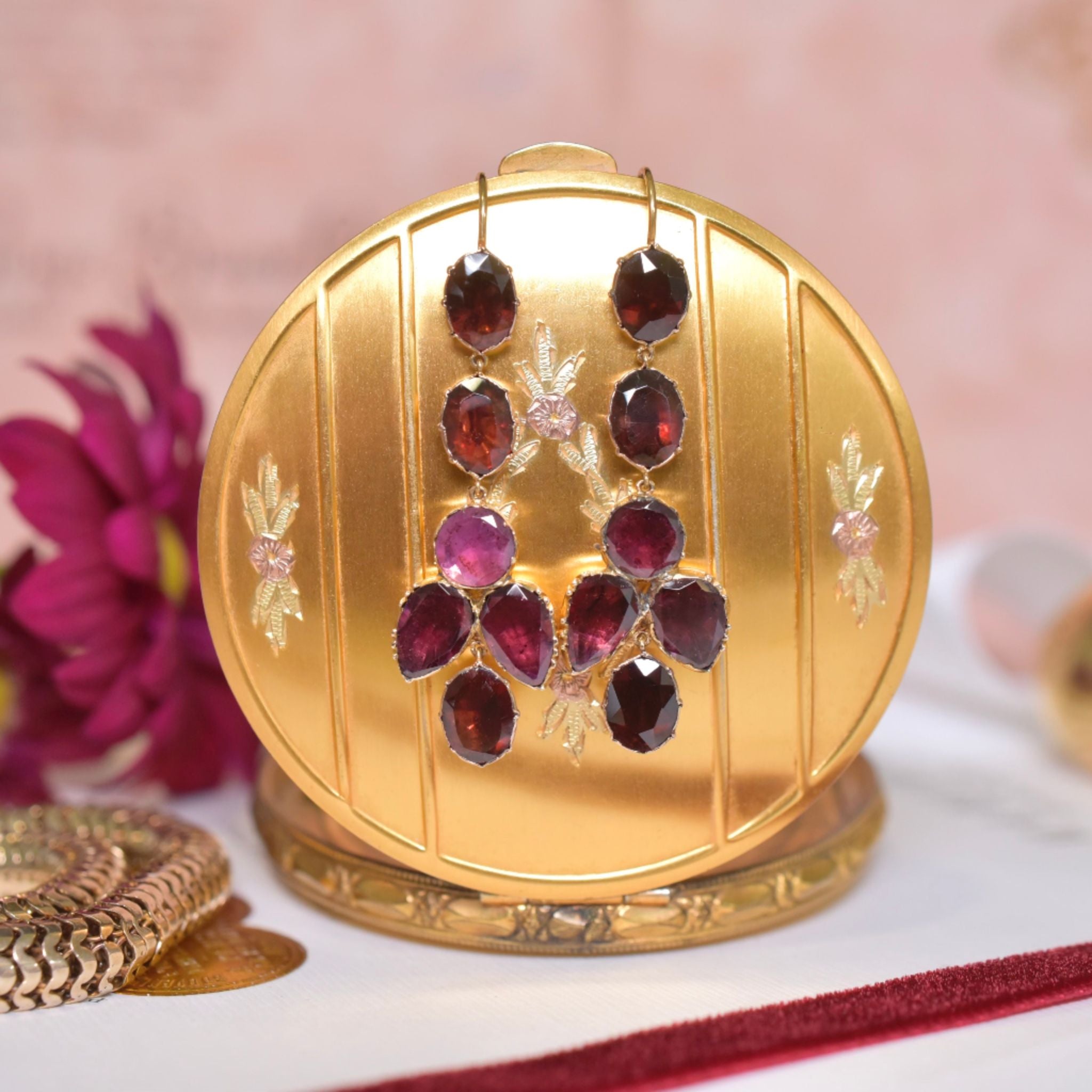 Antique Georgian 9ct Gold Garnet Drop Earrings Circa 1800-1820’s