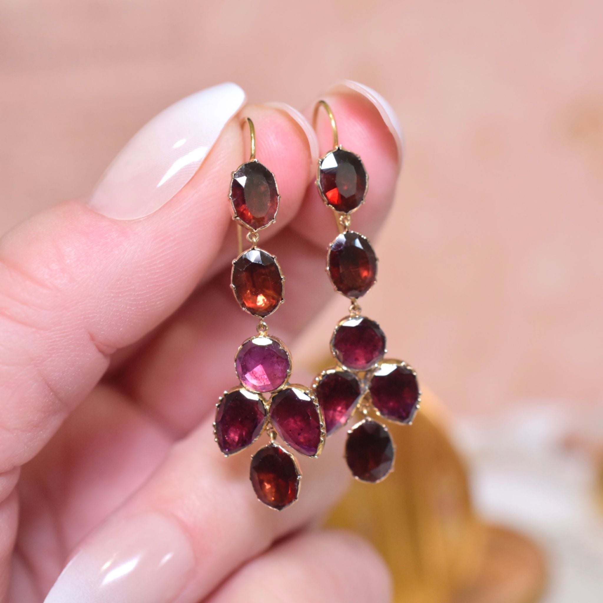 Antique Georgian 9ct Gold Garnet Drop Earrings Circa 1800-1820’s