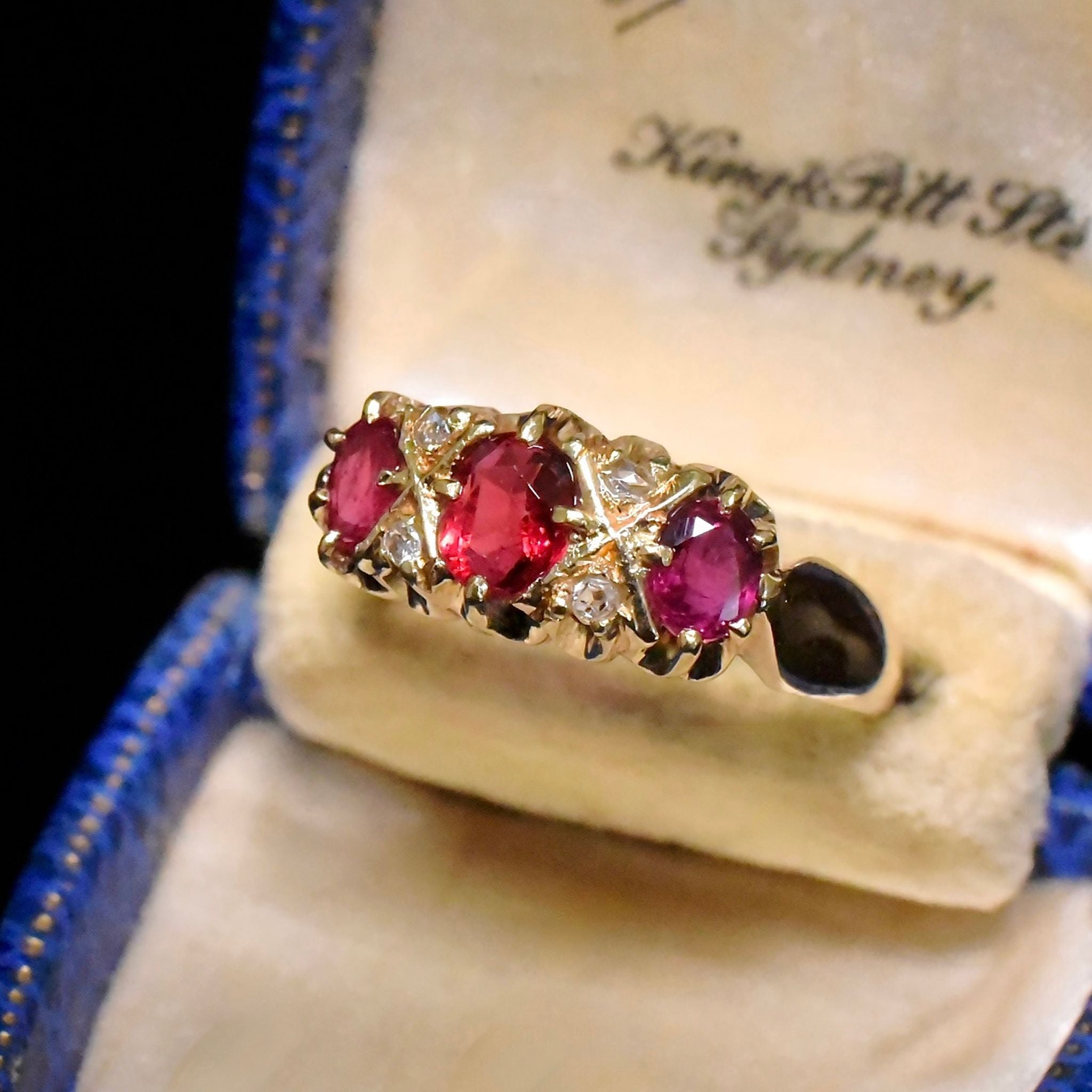 Antique Australian 15ct Yellow Gold Garnet And Ruby And Rose-Cut Diamond Ring