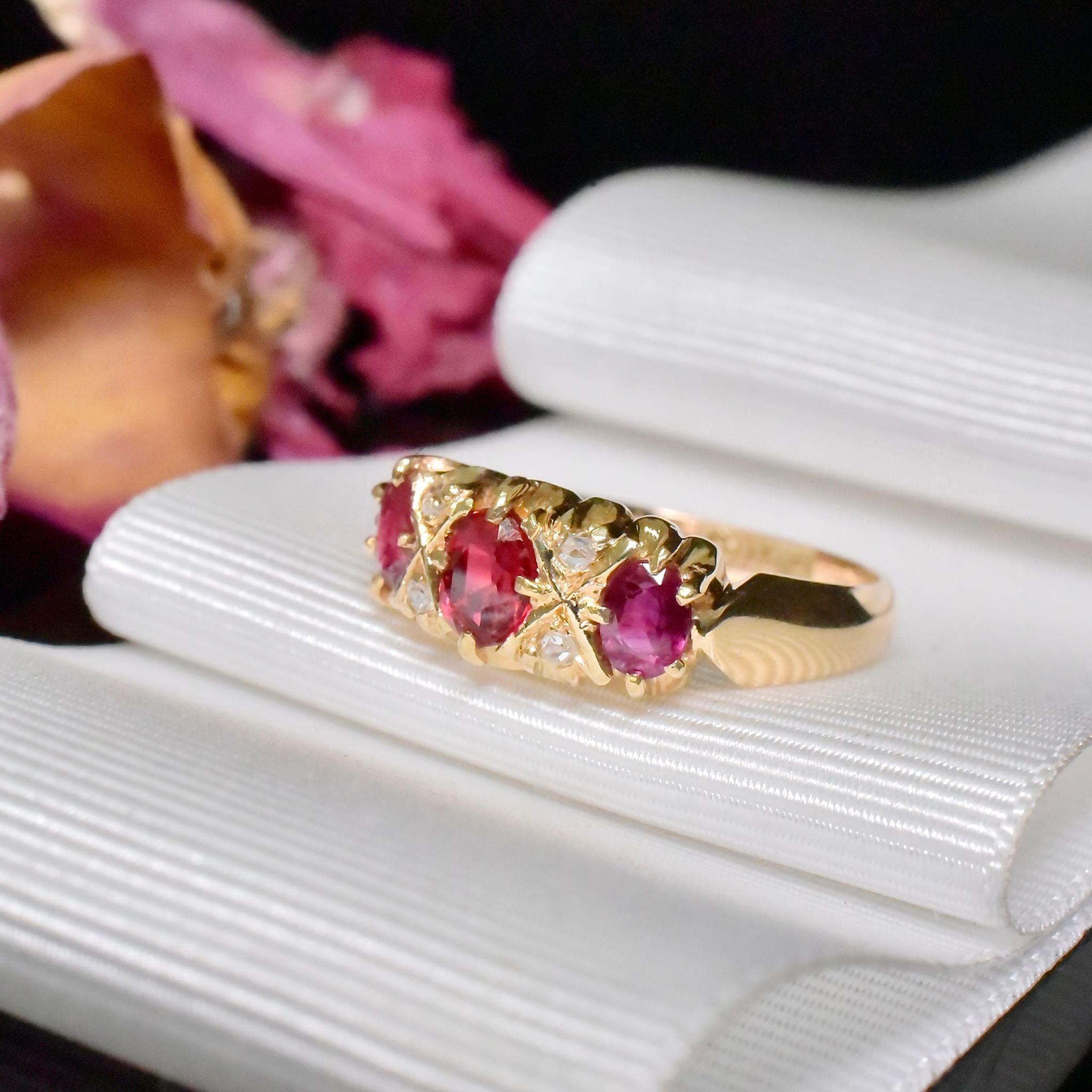 Antique Australian 15ct Yellow Gold Garnet And Ruby And Rose-Cut Diamond Ring