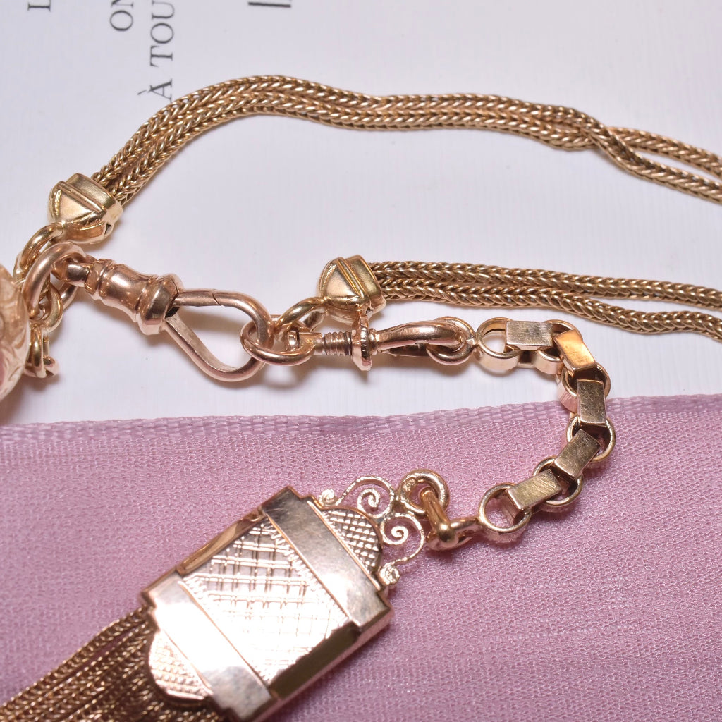 Superb Antique French 18ct Rose Gold Albertina / Leontine Watch Chain Tassel Bracelet Circa 1880-1900