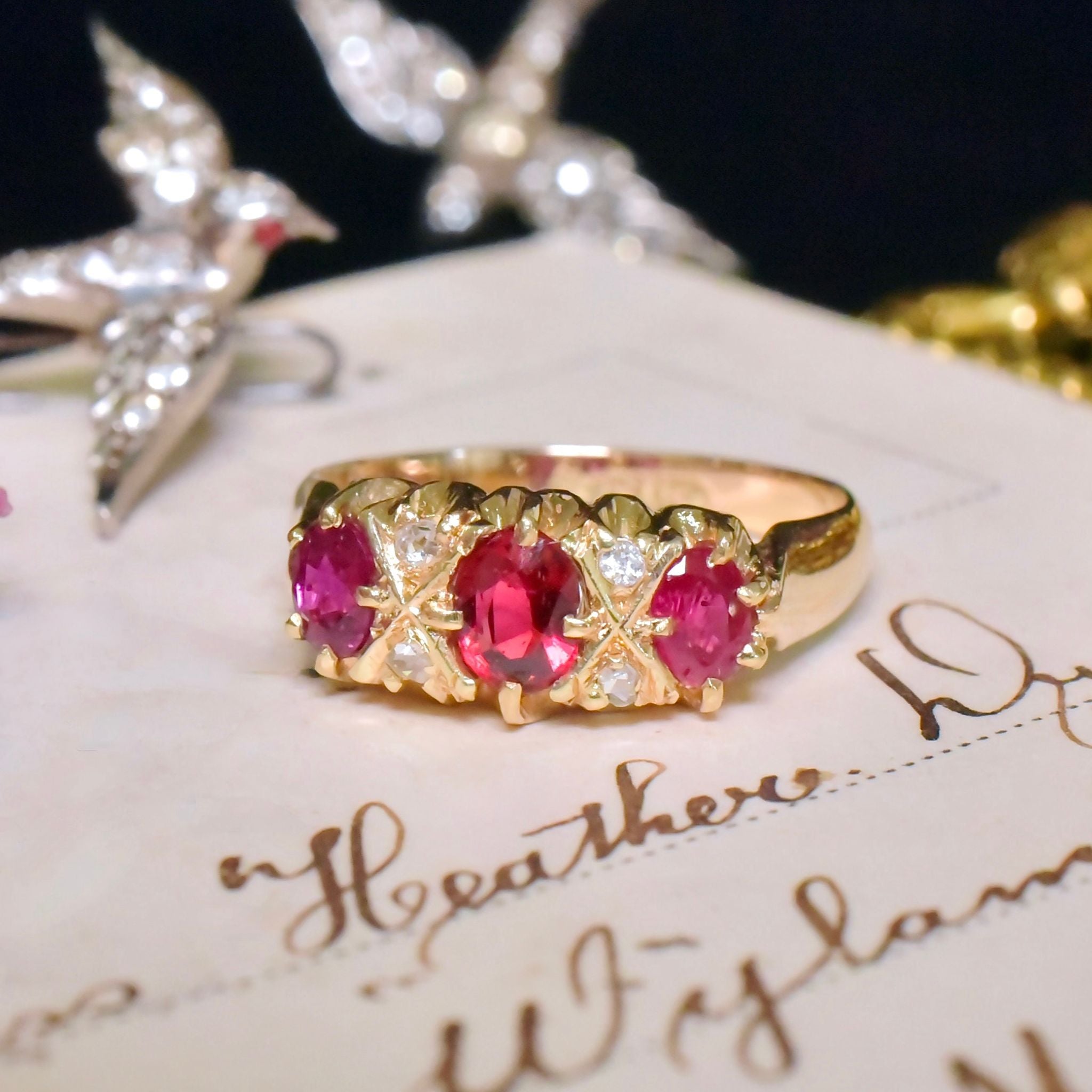Antique Australian 15ct Yellow Gold Garnet And Ruby And Rose-Cut Diamond Ring