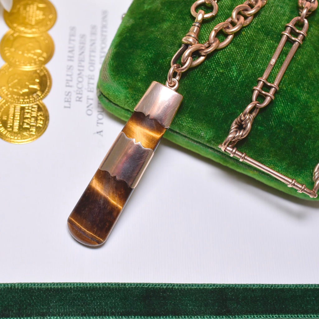 Antique Australian 9ct Rose Gold And Tiger Eye Fob Pendant Circa 1900-1915