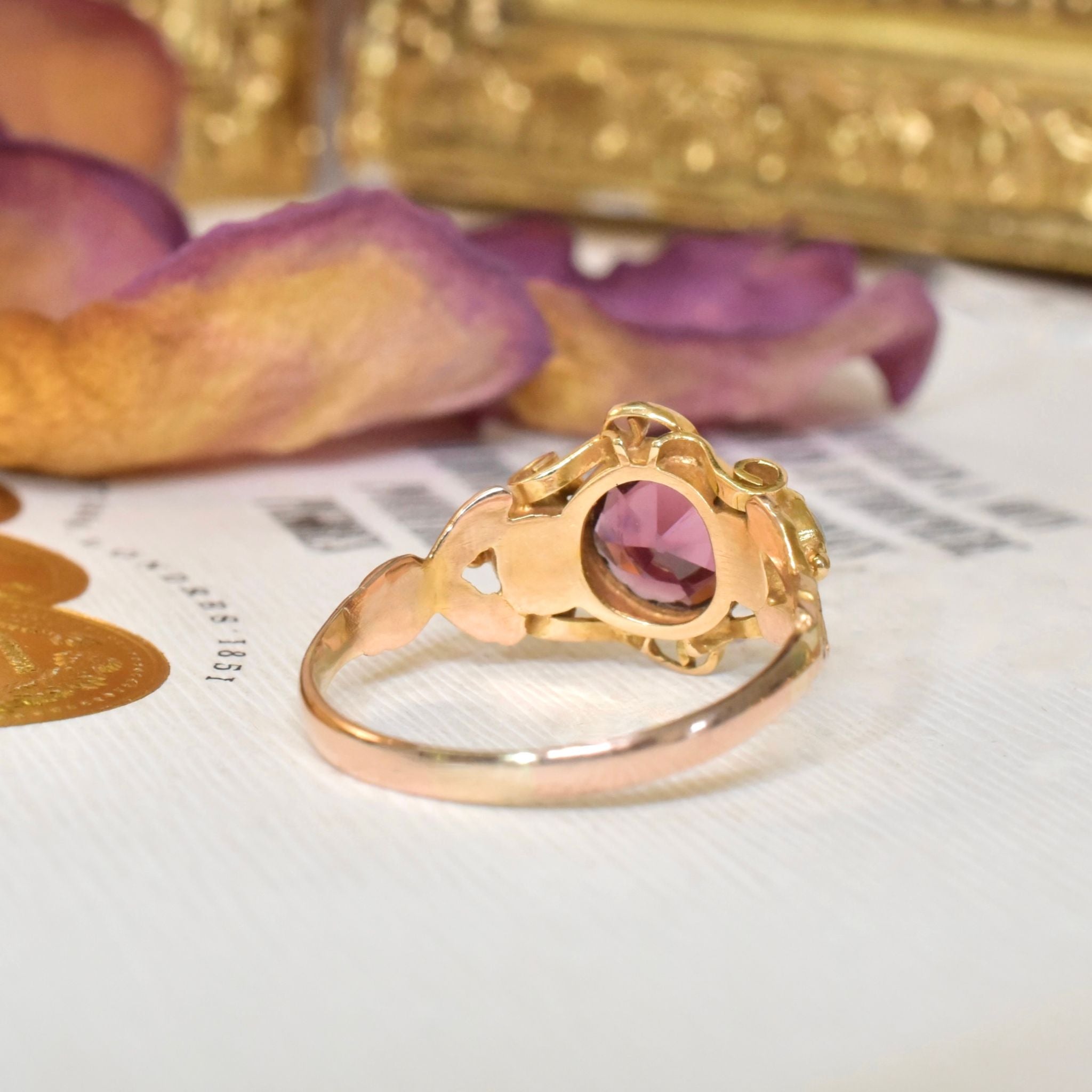 Stunning Antique Victorian 15ct (and 9ct) Yellow Gold Garnet And Opal Ring Circa 1870-1890