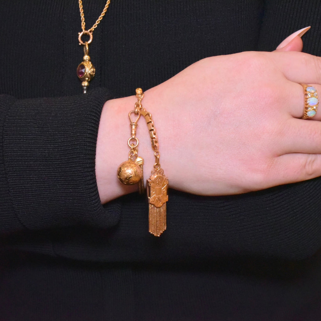 Superb Antique French 18ct Rose Gold Albertina / Leontine Watch Chain Tassel Bracelet Circa 1880-1900