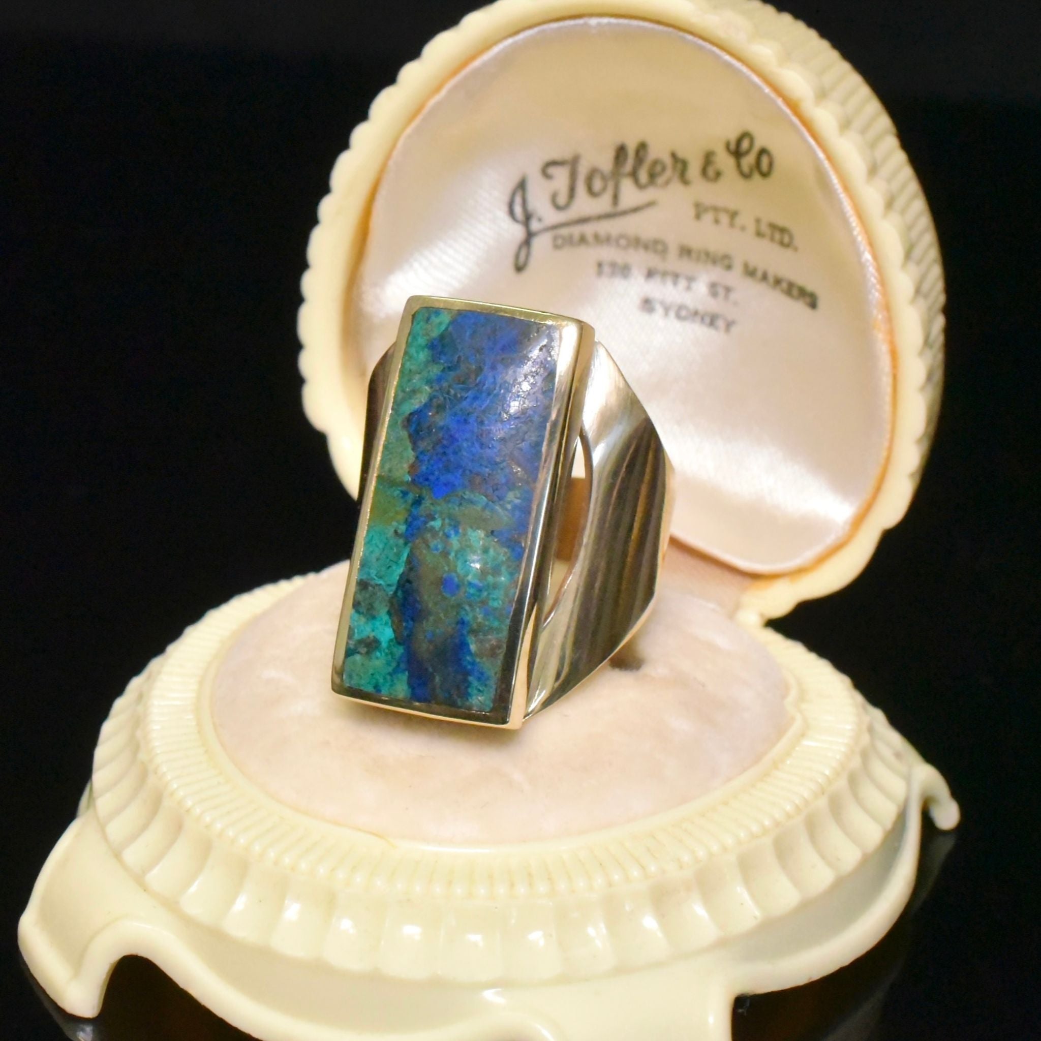 Superb 9ct Yellow Gold Chrysocolla Ring - Sheffield 1995