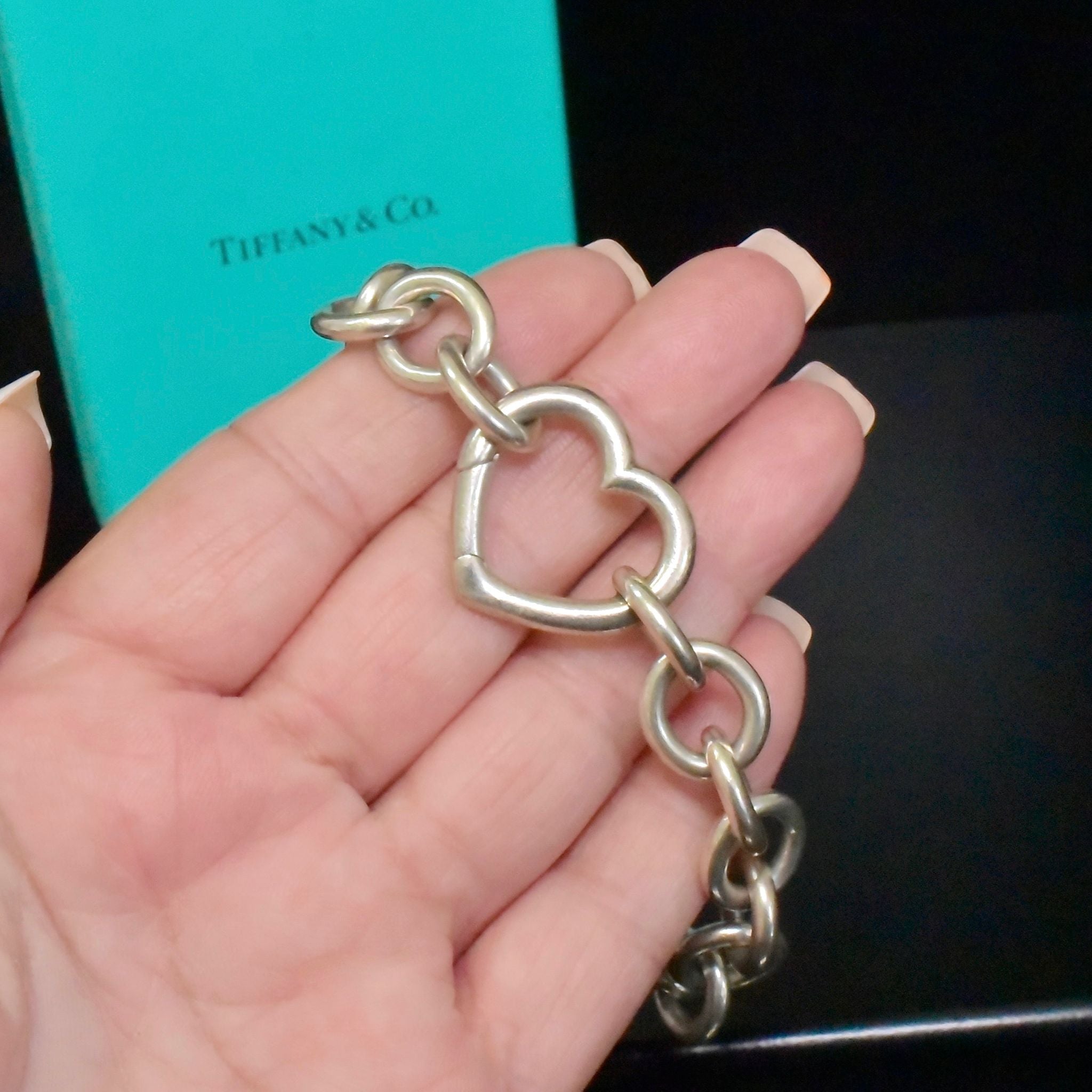 Gorgeous Genuine Tiffany & Co. Sterling Silver ‘Heart Clasp’ Bracelet - Pouch And Box Included