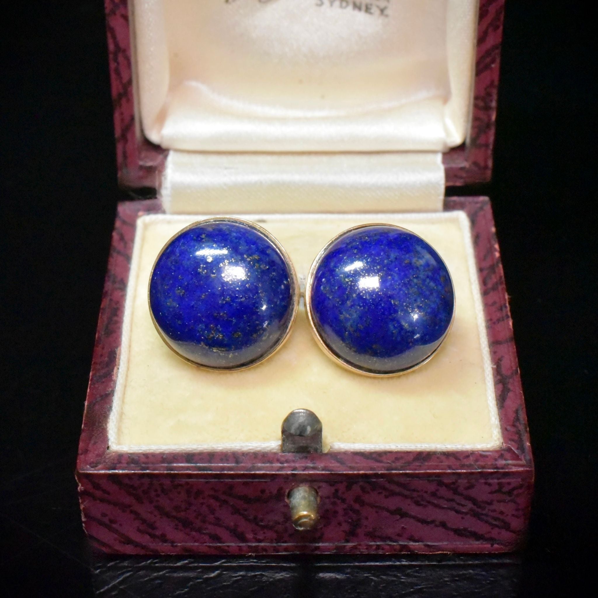 Vintage 9ct Yellow Gold Lapis Lazuli Cabochon Earrings
