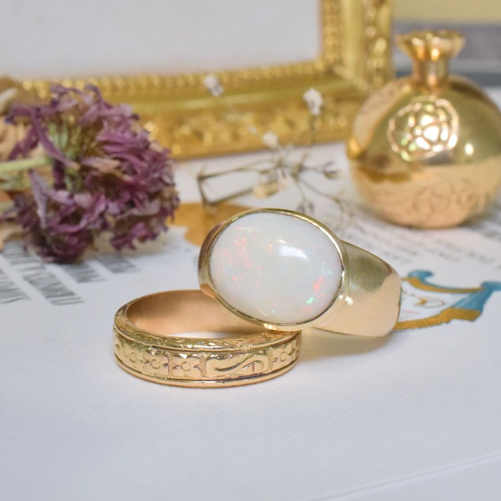 Superb Contemporary 9ct Yellow Gold Solid White Opal Ring