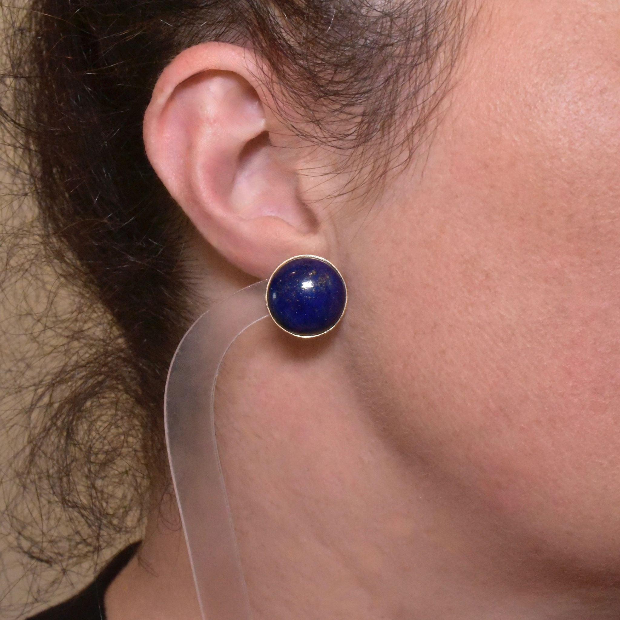 Vintage 9ct Yellow Gold Lapis Lazuli Cabochon Earrings