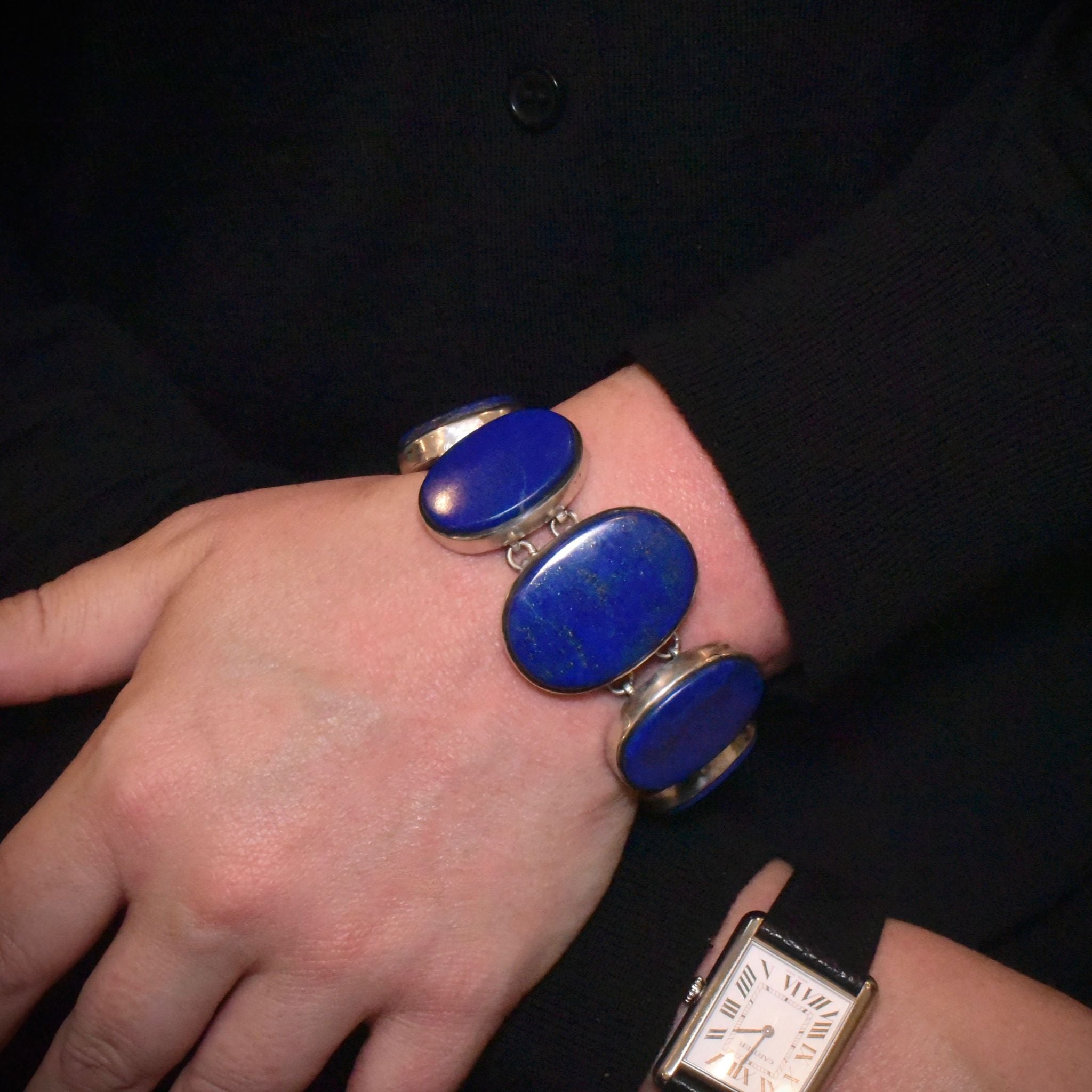 Contemporary Sterling Silver Lapis Lazuli Bracelet