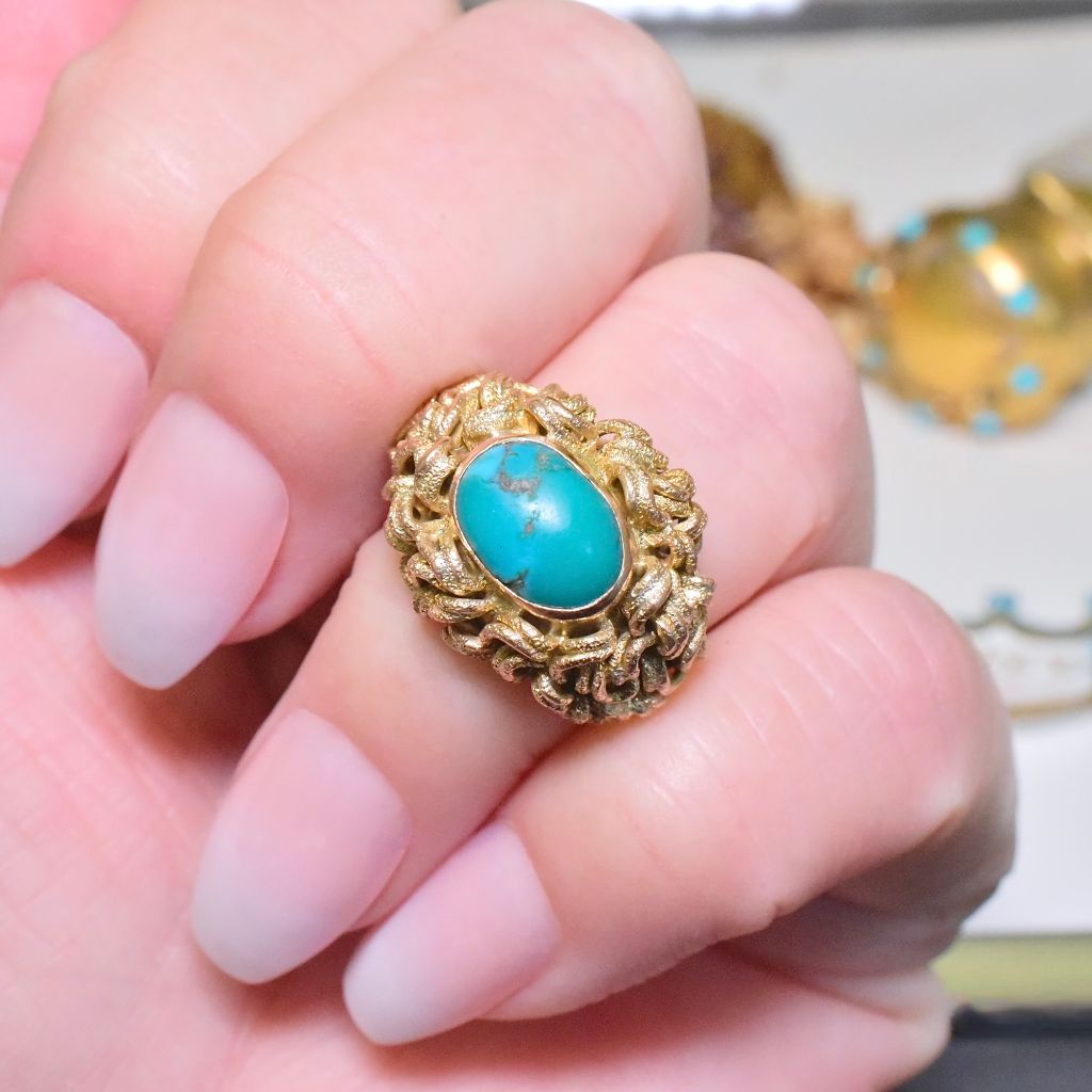 Vintage 14ct Rose Gold And Turquoise Cabochon Ring Circa 1960’s