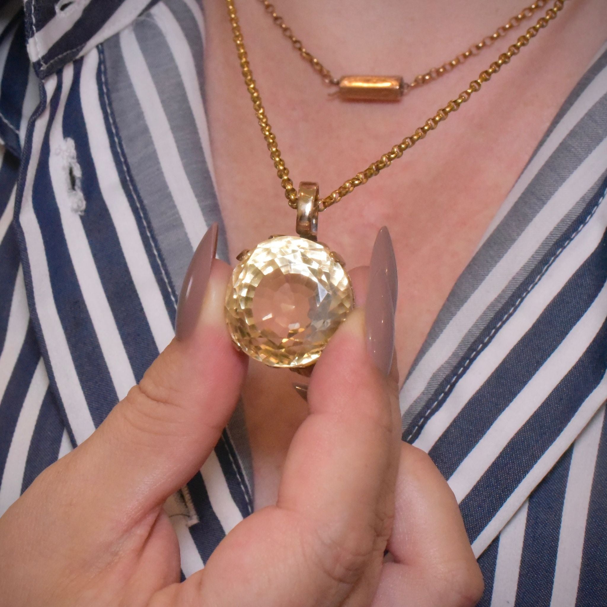 Superb Vintage 14ct Rose Gold 54ct Citrine Pendant