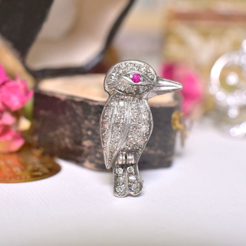 Antique Art Deco Platinum Diamond And Ruby ‘Kookaburra’ Brooch Circa 1925