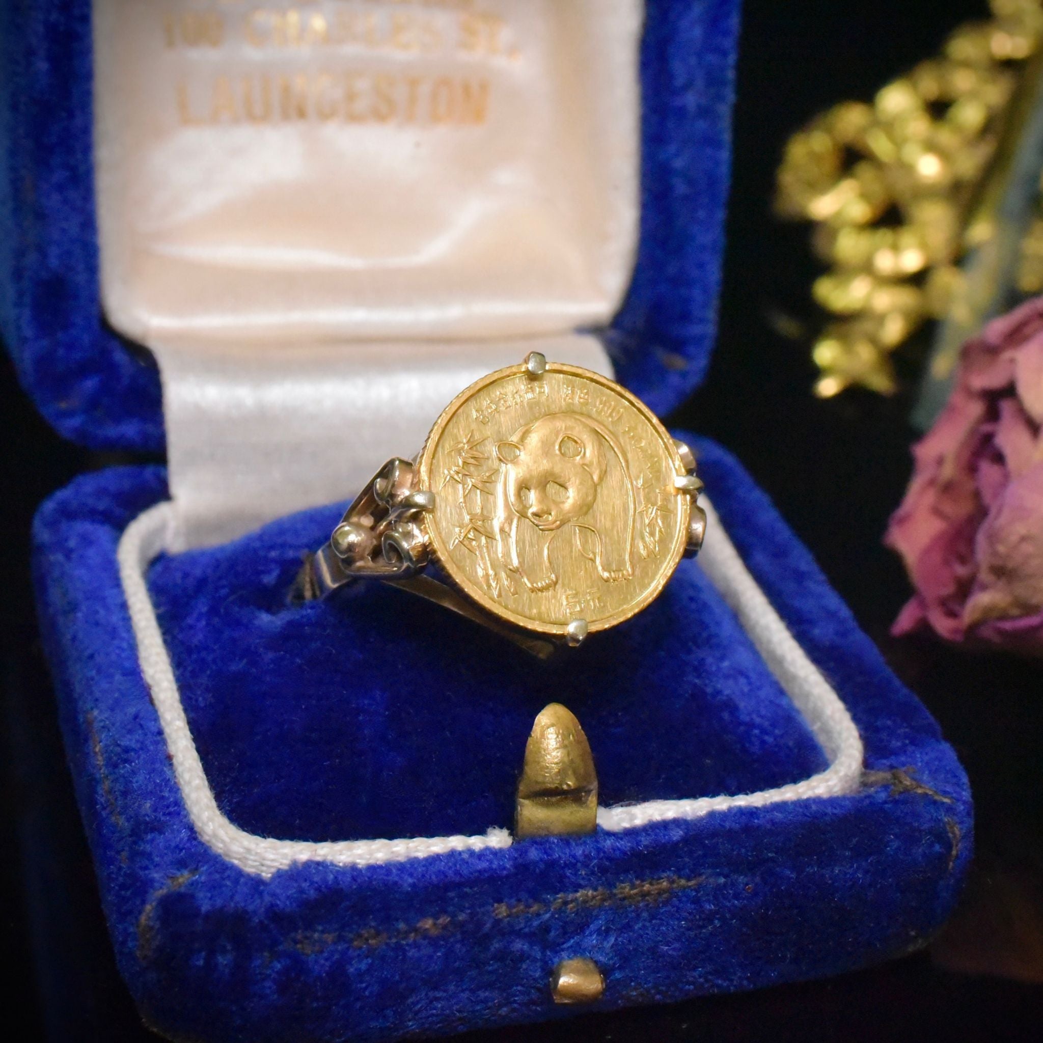Charming & Collectible 24ct Gold Panda 1/20 OZ Coin In 9ct Mounted Ring - 1986