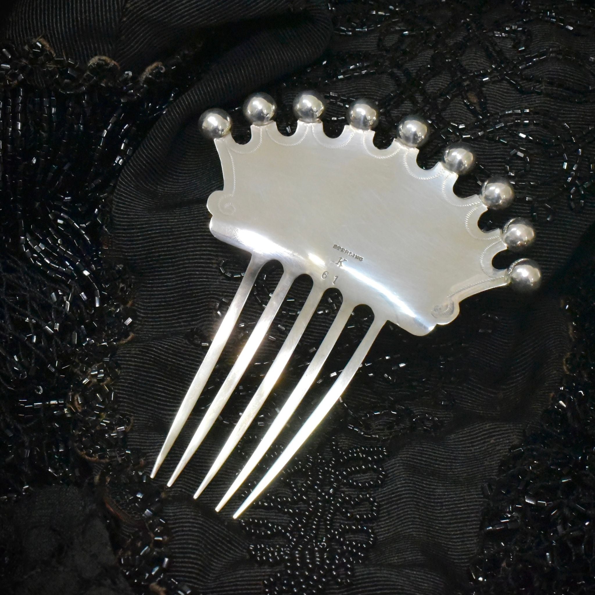 Antique Sterling Silver Aesthetic Movement Japonesque Hair Comb Circa 1895-1910