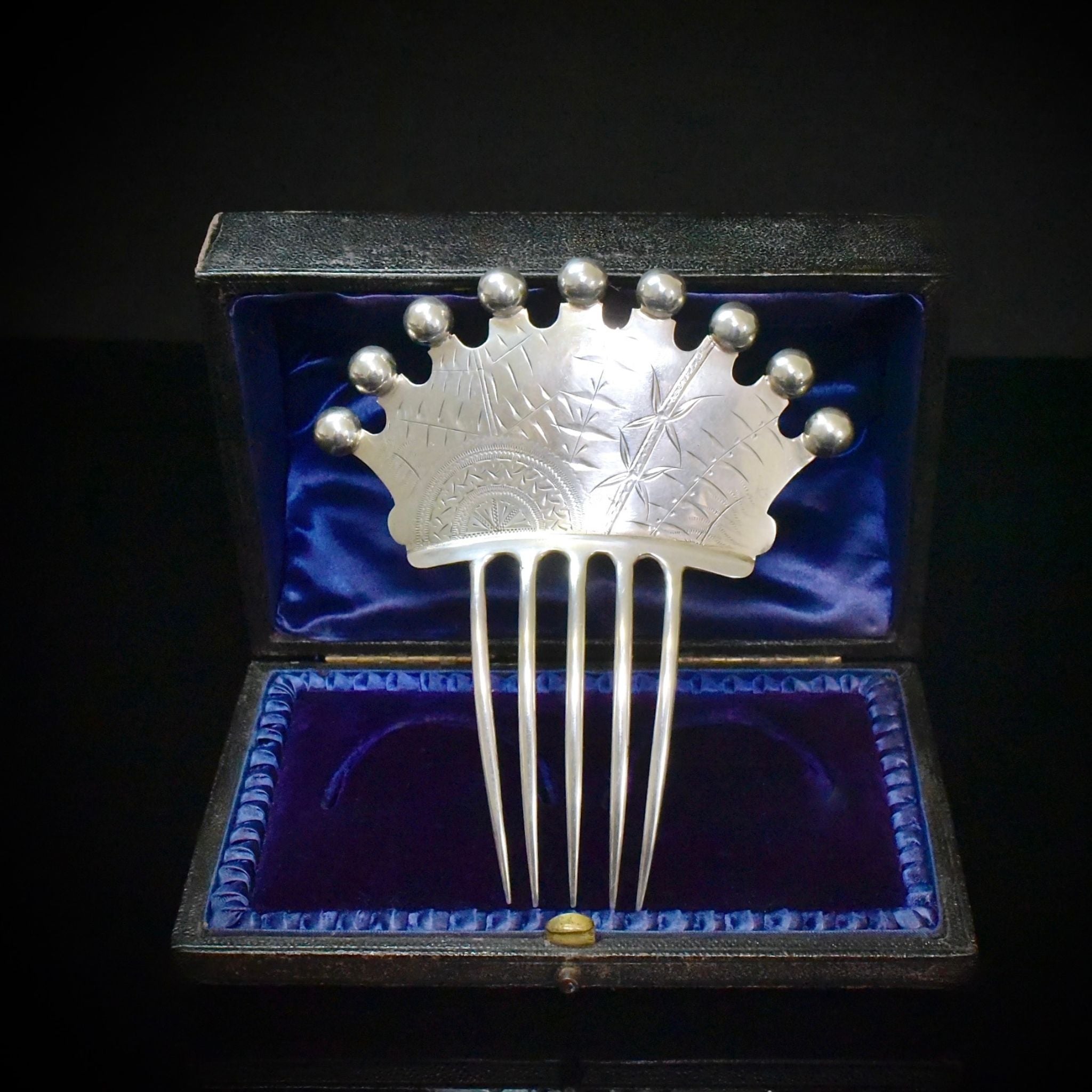 Antique Sterling Silver Aesthetic Movement Japonesque Hair Comb Circa 1895-1910
