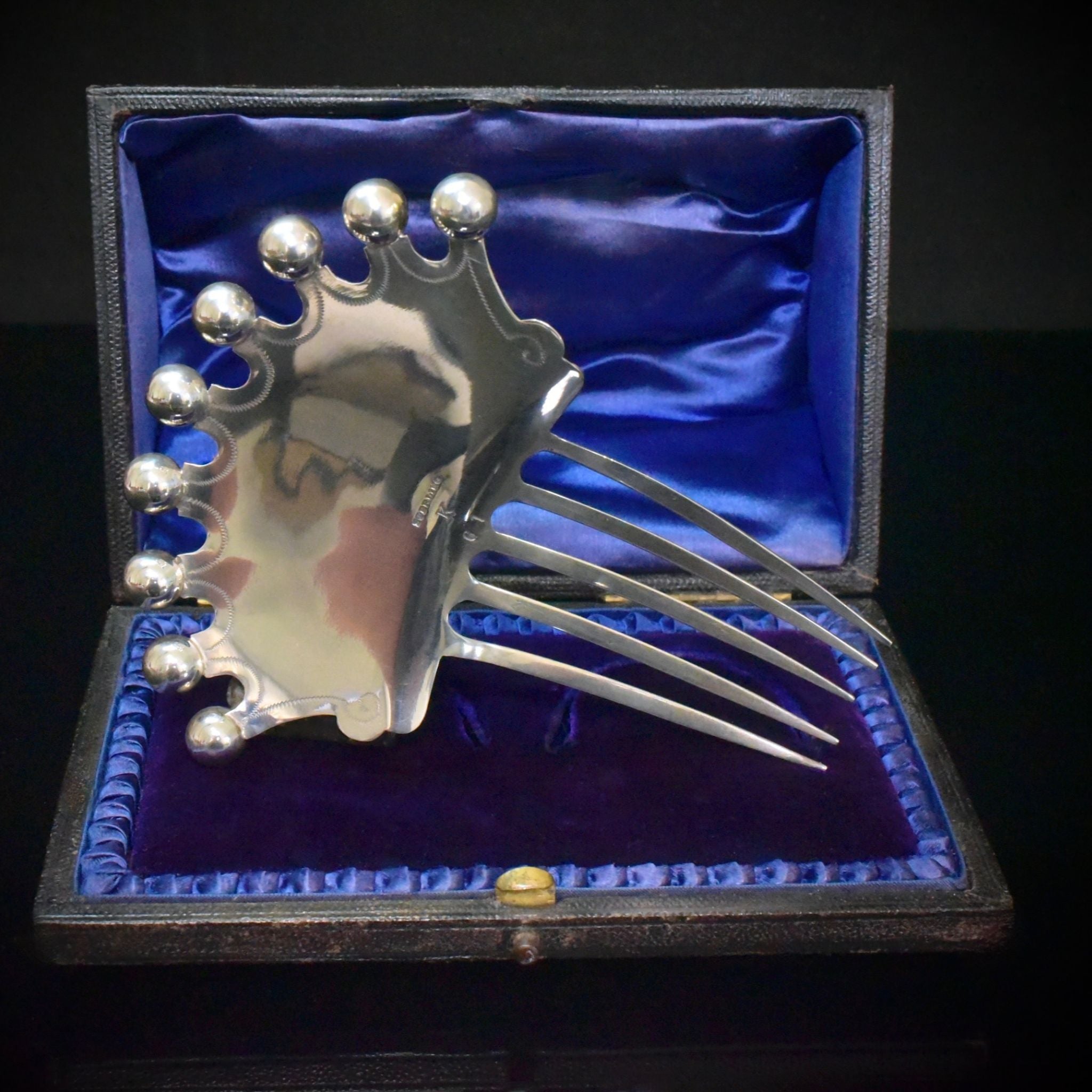 Antique Sterling Silver Aesthetic Movement Japonesque Hair Comb Circa 1895-1910