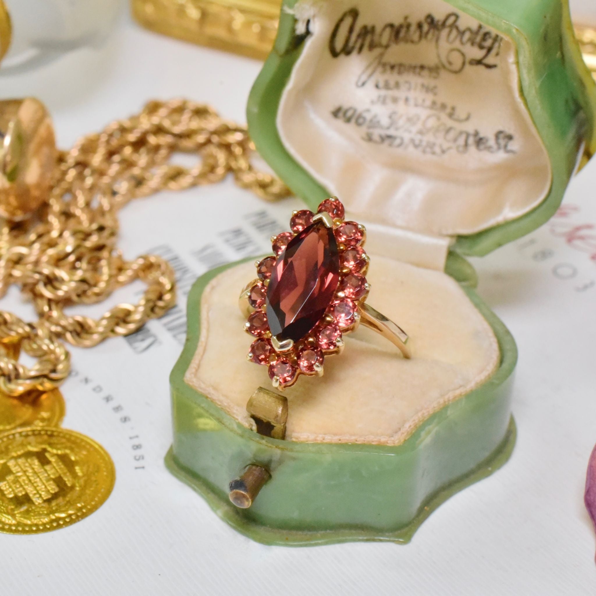 Modern 9ct Yellow Gold Marquise Garnet Cluster Ring - Sheffield UK