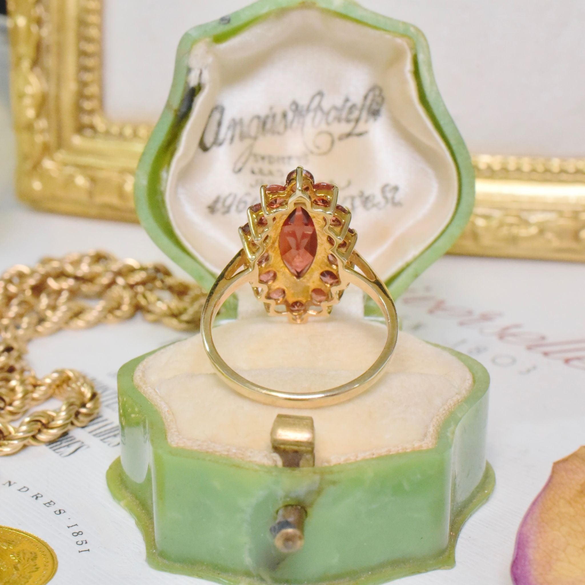 Modern 9ct Yellow Gold Marquise Garnet Cluster Ring - Sheffield UK