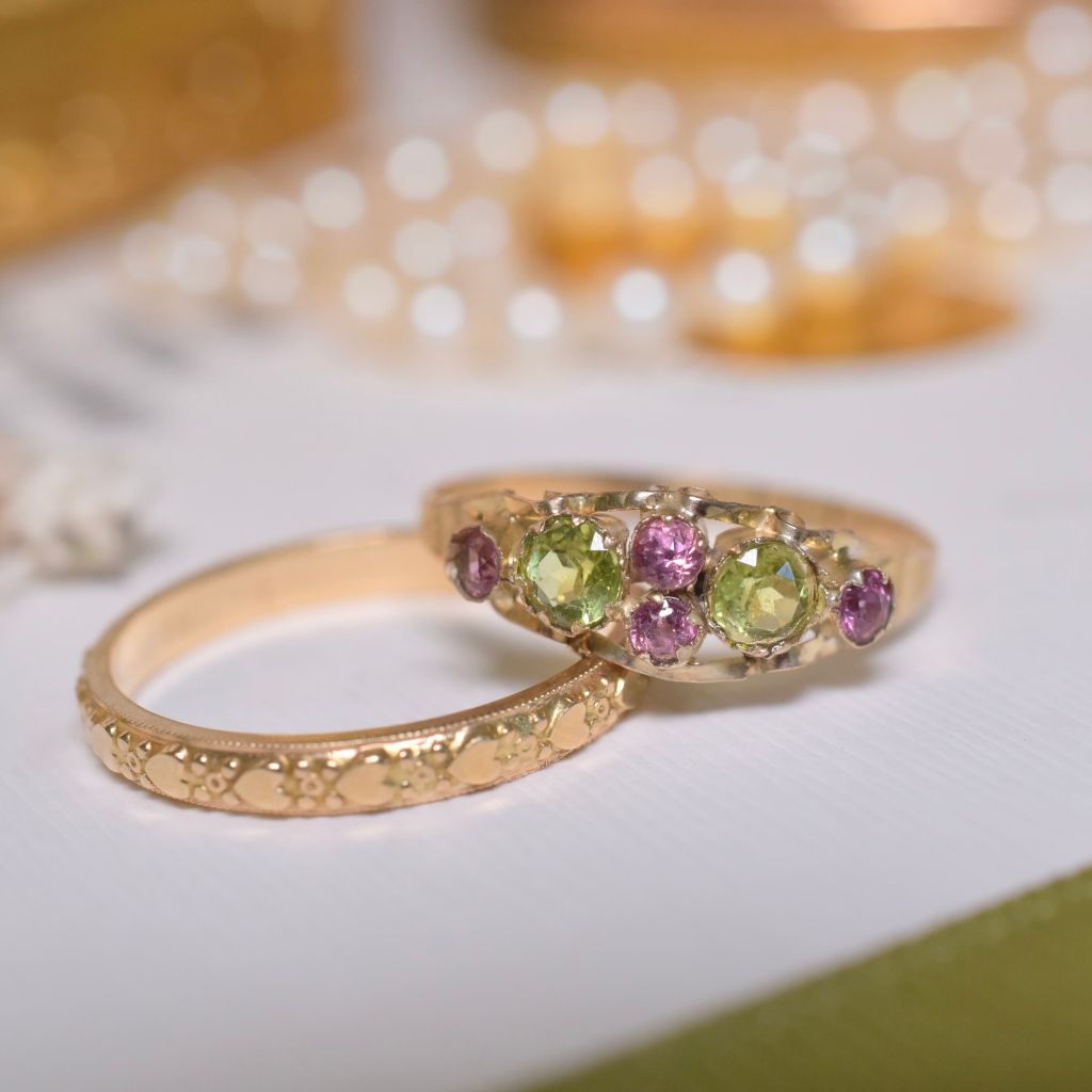 Antique Victorian 9ct Rose Gold Peridot And Garnet Ring - Birmingham 1881