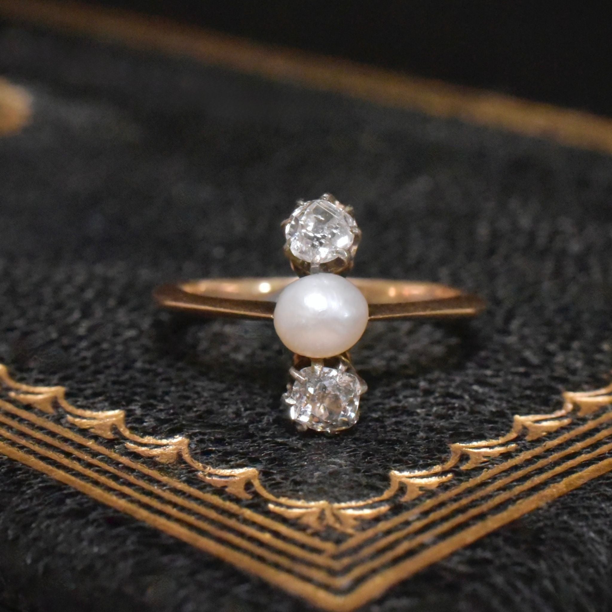 Antique Edwardian 15ct Yellow Gold Diamond And Pearl Ring