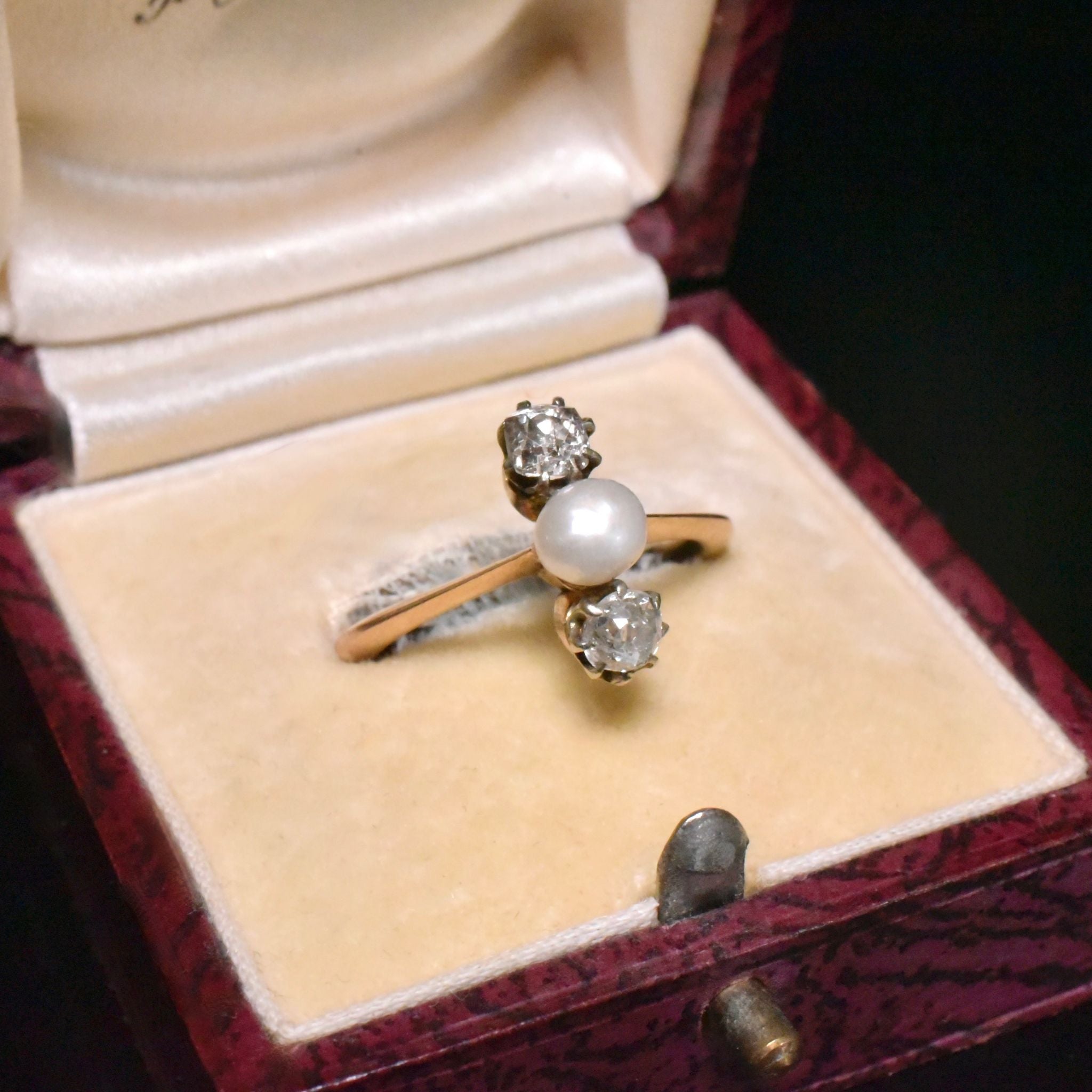 Antique Edwardian 15ct Yellow Gold Diamond And Pearl Ring