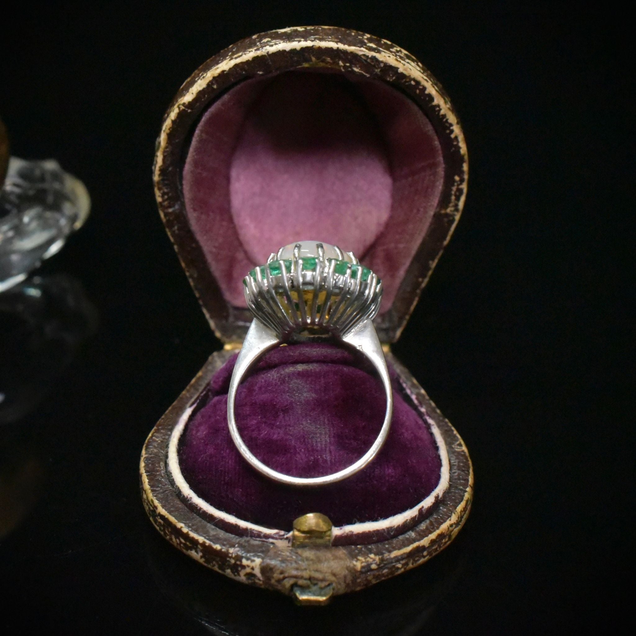 Vintage 9ct White Gold Opal And Emerald Halo Cluster Ring