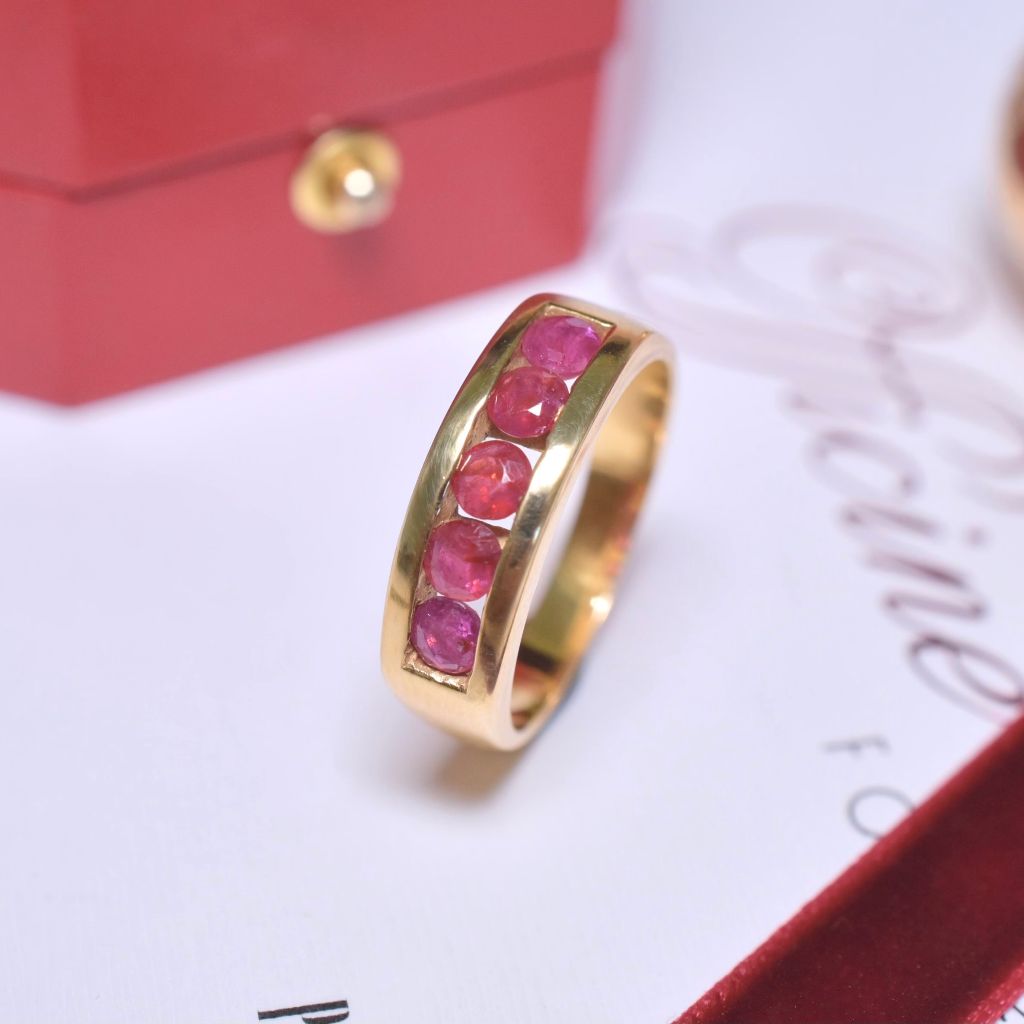 Modern 18ct Yellow Gold And Channel Set Natural Ruby Ring